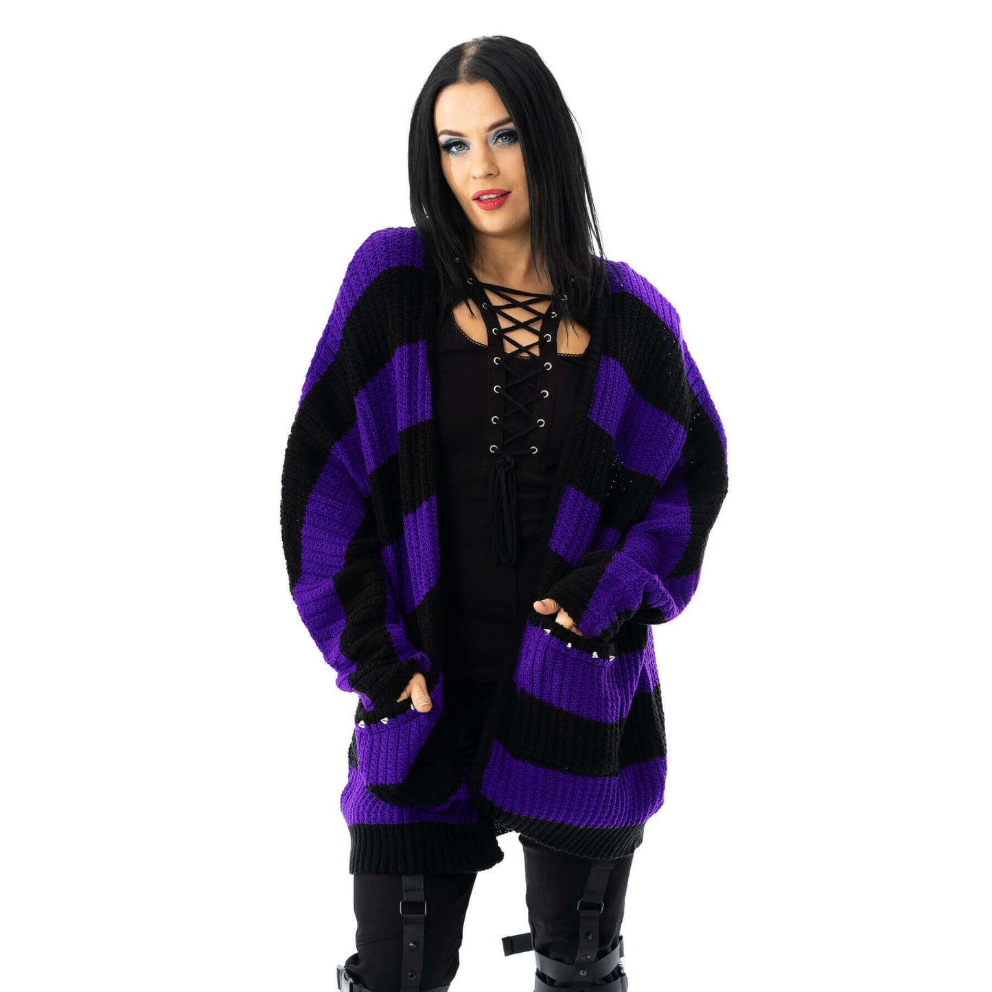 Heartless In a Daze Cardigan in Black and Purple