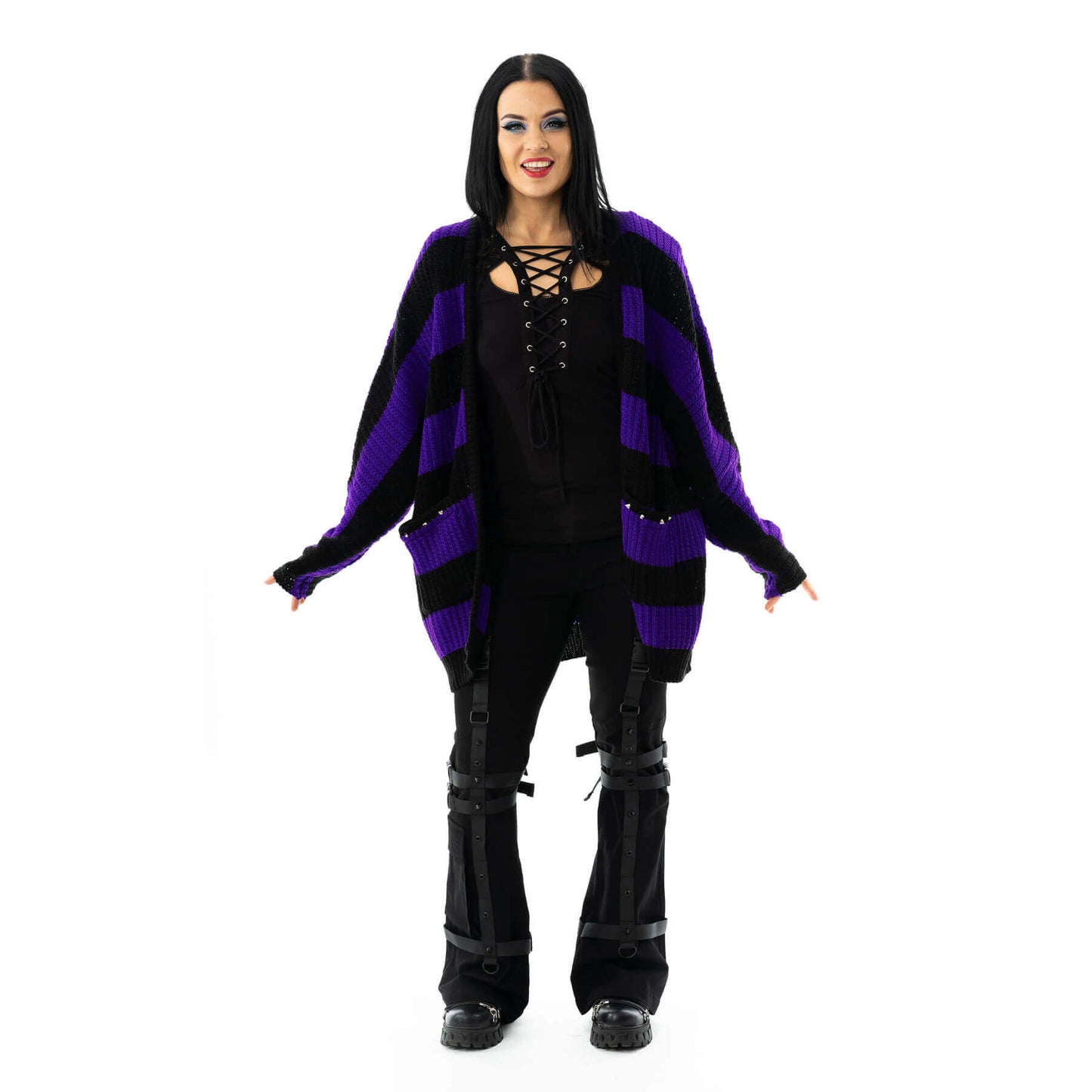Heartless In a Daze Cardigan in Black and Purple