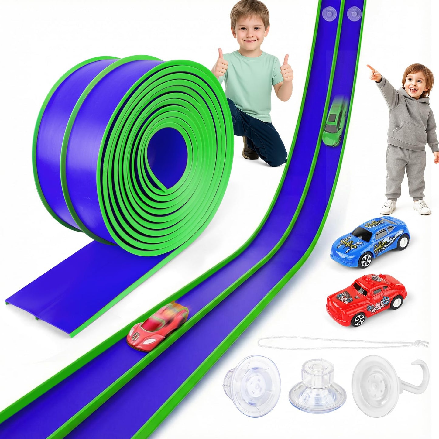 Inawenxlg 15ft Flexible Race Track – Bendable DIY Track with 2 Cars and 3 Suction Cups