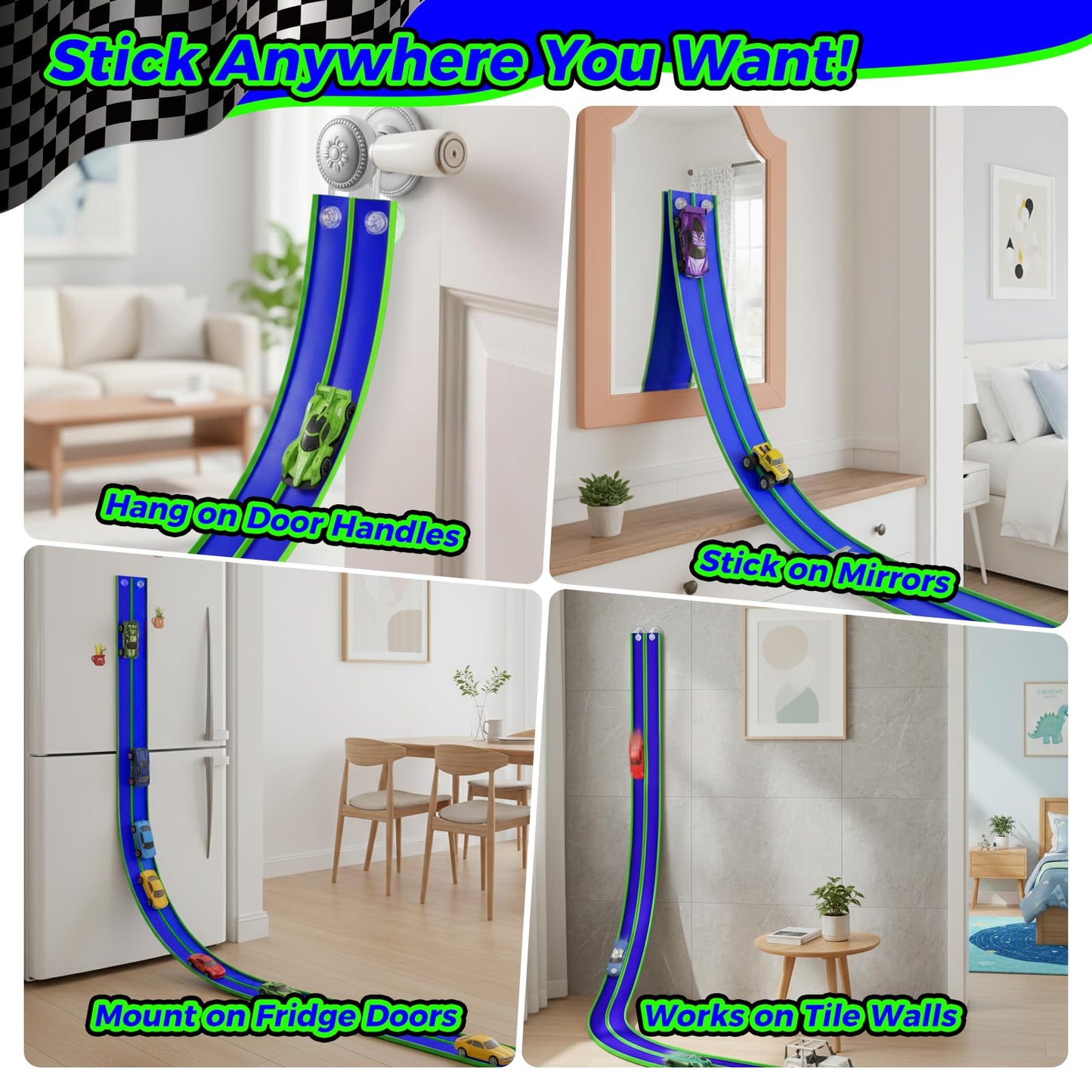 Inawenxlg 15ft Flexible Race Track – Bendable DIY Track with 2 Cars and 3 Suction Cups