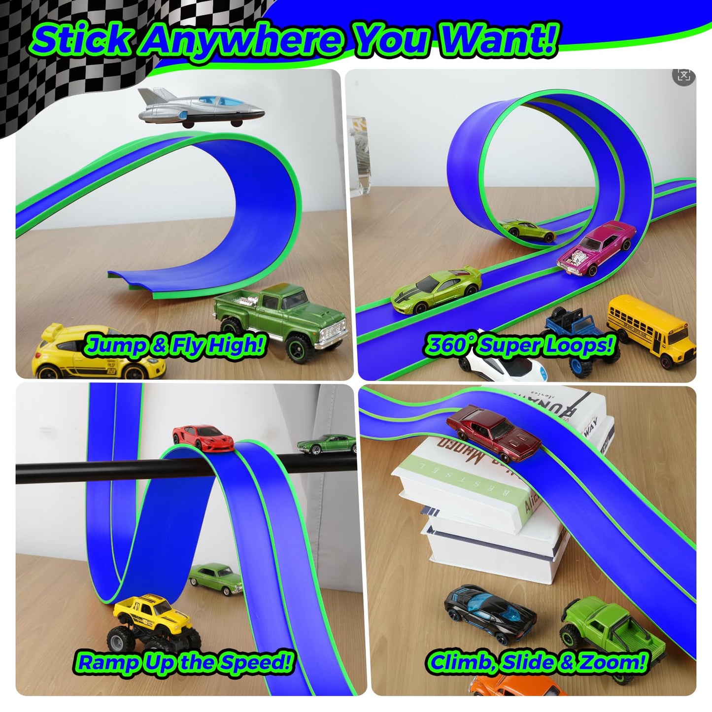 Inawenxlg 15ft Flexible Race Track – Bendable DIY Track with 2 Cars and 3 Suction Cups