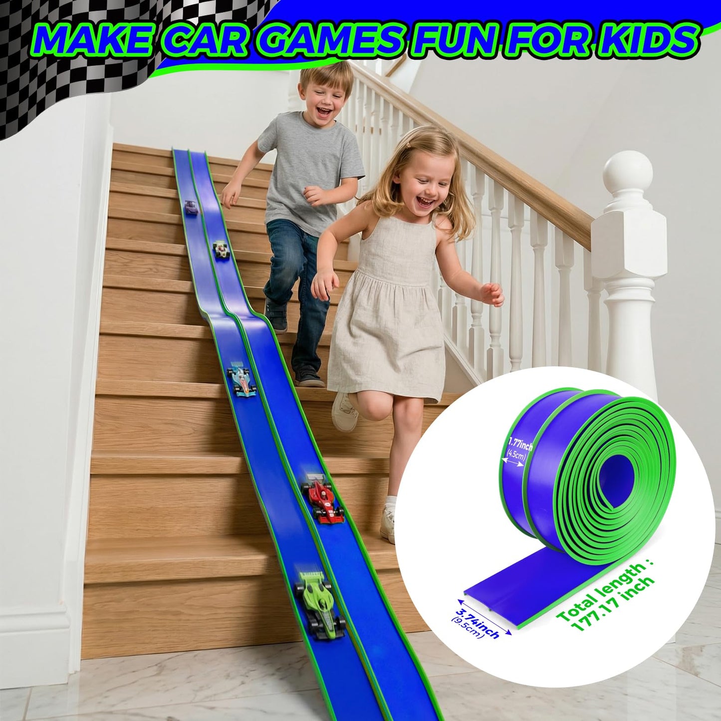 Inawenxlg 15ft Flexible Race Track – Bendable DIY Track with 2 Cars and 3 Suction Cups