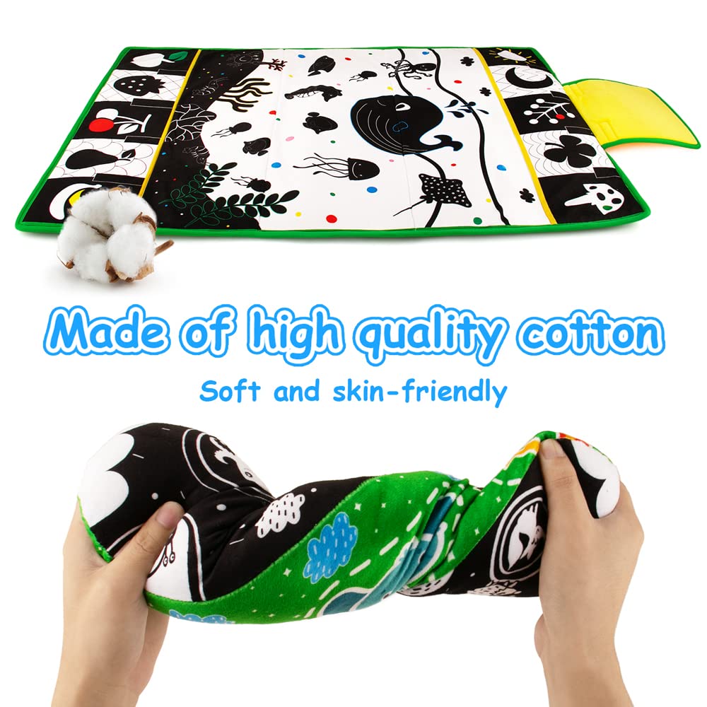 Inbeby Tummy Time Mirror & Play Mat 3-in-1 | High-Contrast Baby Toys