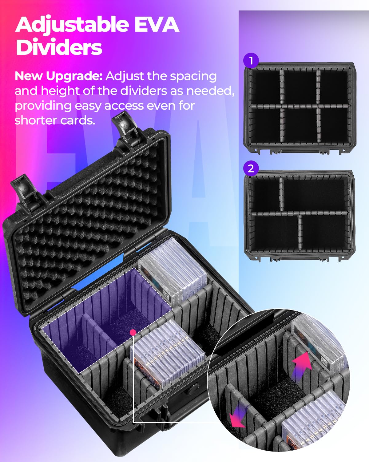 INCHOICASES Sports Card Case — Waterproof, 9 Dividers, Holds 80 PSA Cards