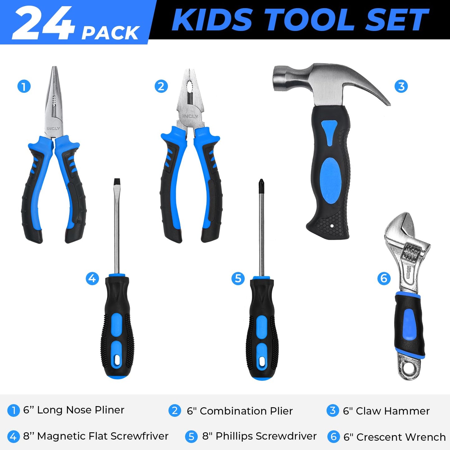 INCLY 24-Pcs Kids Real Tool Set with Tool Bag – Real-World DIY for Kids