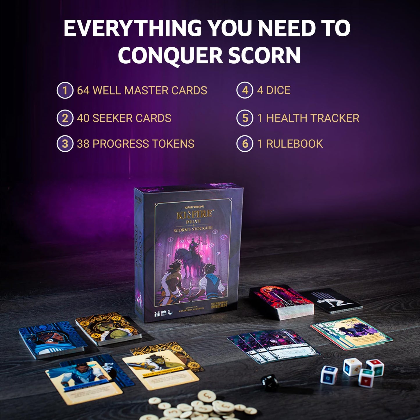 Kinfire Delve: Scorn’s Stockade – Solo or 2-Player Tactical Card & Dice Game | Incredible Dream