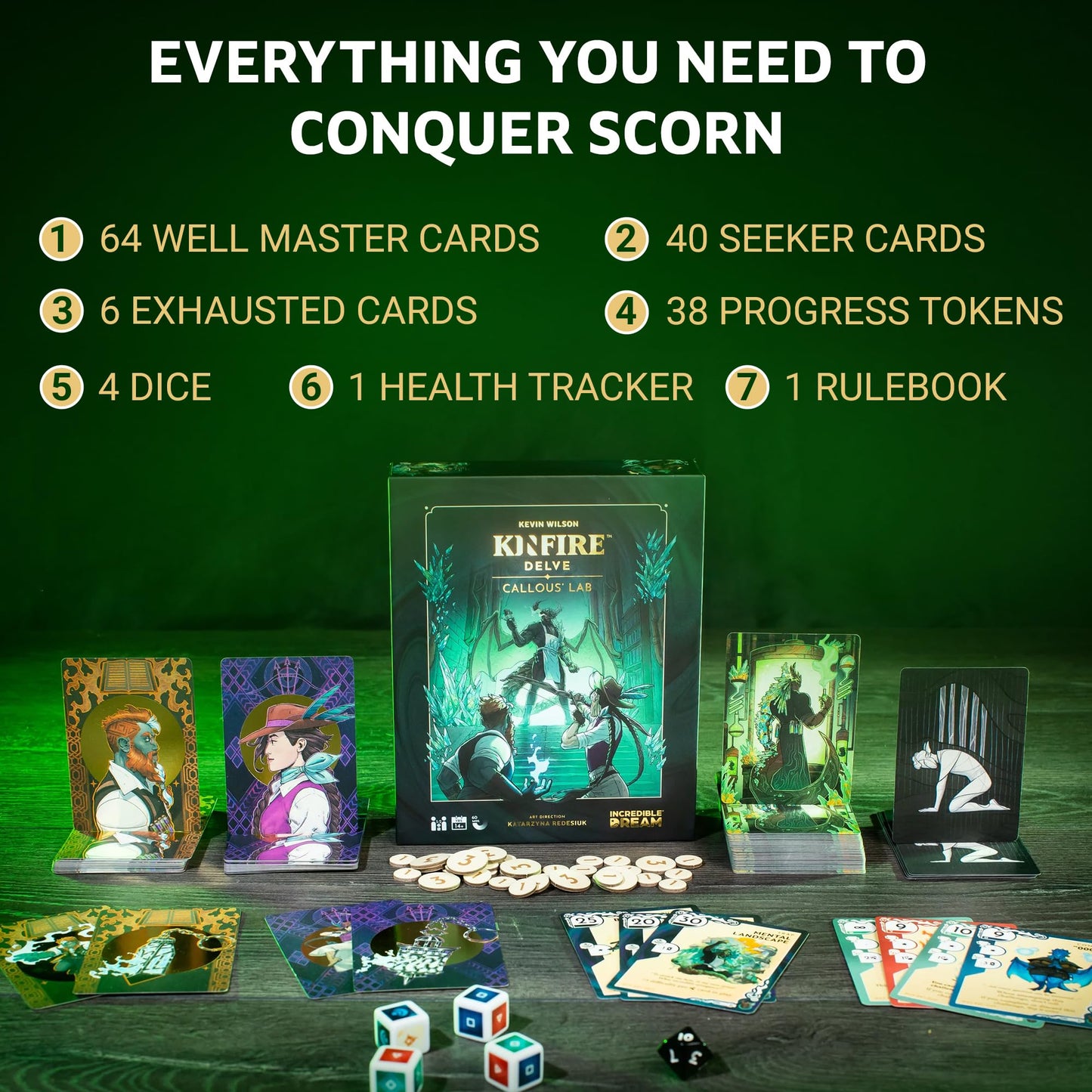 Kinfire Delve: Callous’ Lab – Tactical Solo or 2-Player Card & Dice Game | Incredible Dream