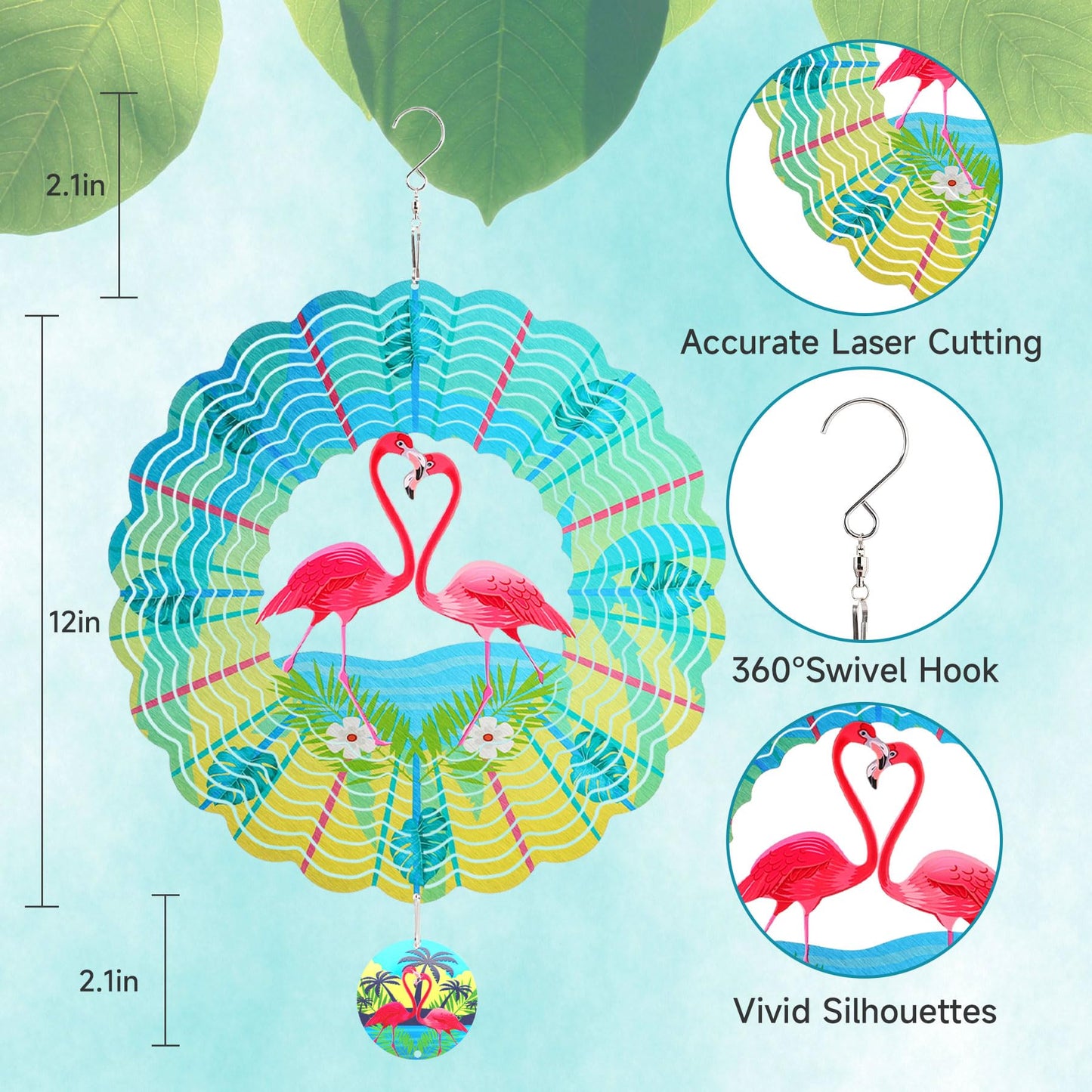 INCROYDAY Flamingo Wind Spinner – 12-Inch Outdoor 3D Metal Garden Decor, Stainless Steel
