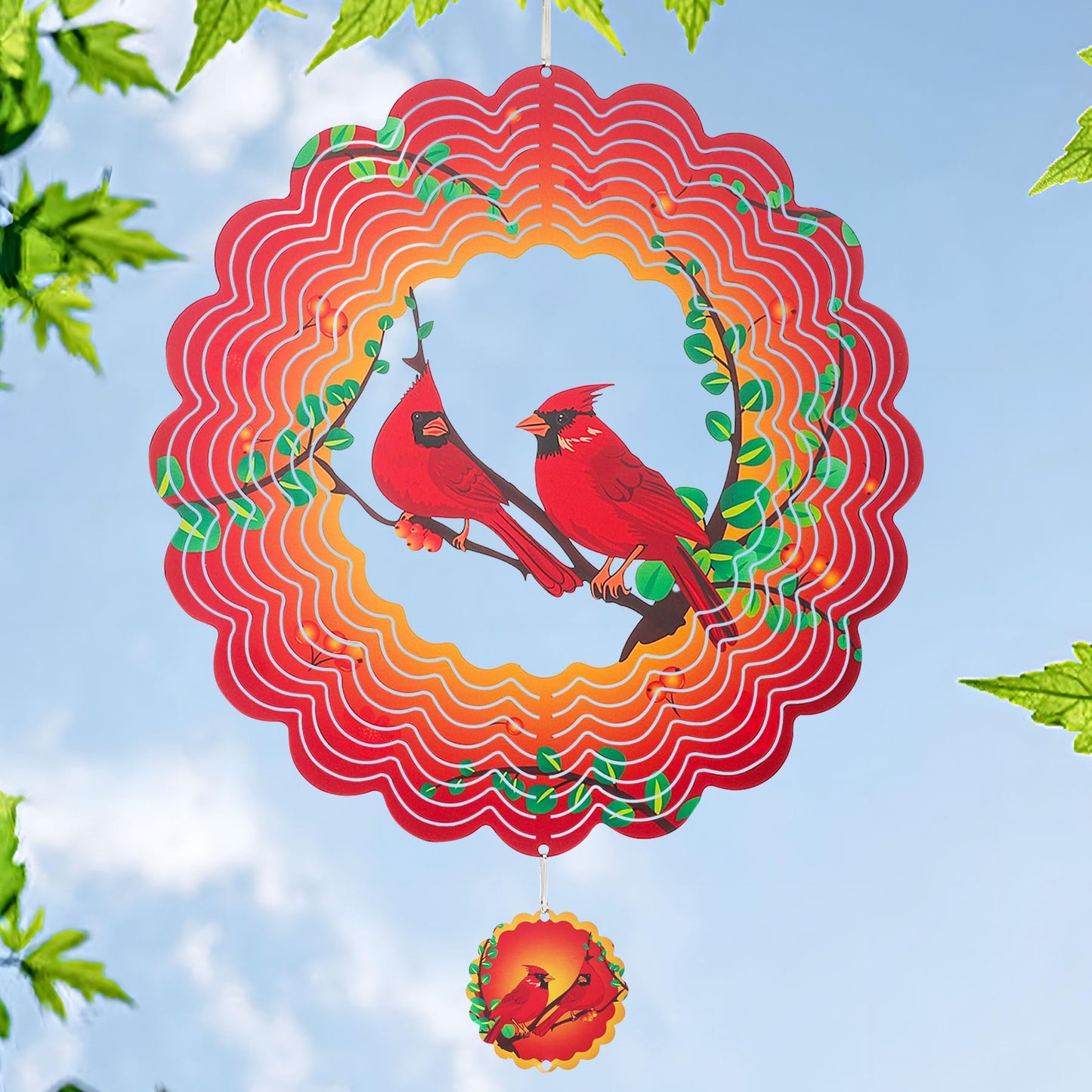 INCROYDAY Cardinal 12-Inch 3D Stainless Wind Spinner – Outdoor Garden Decor