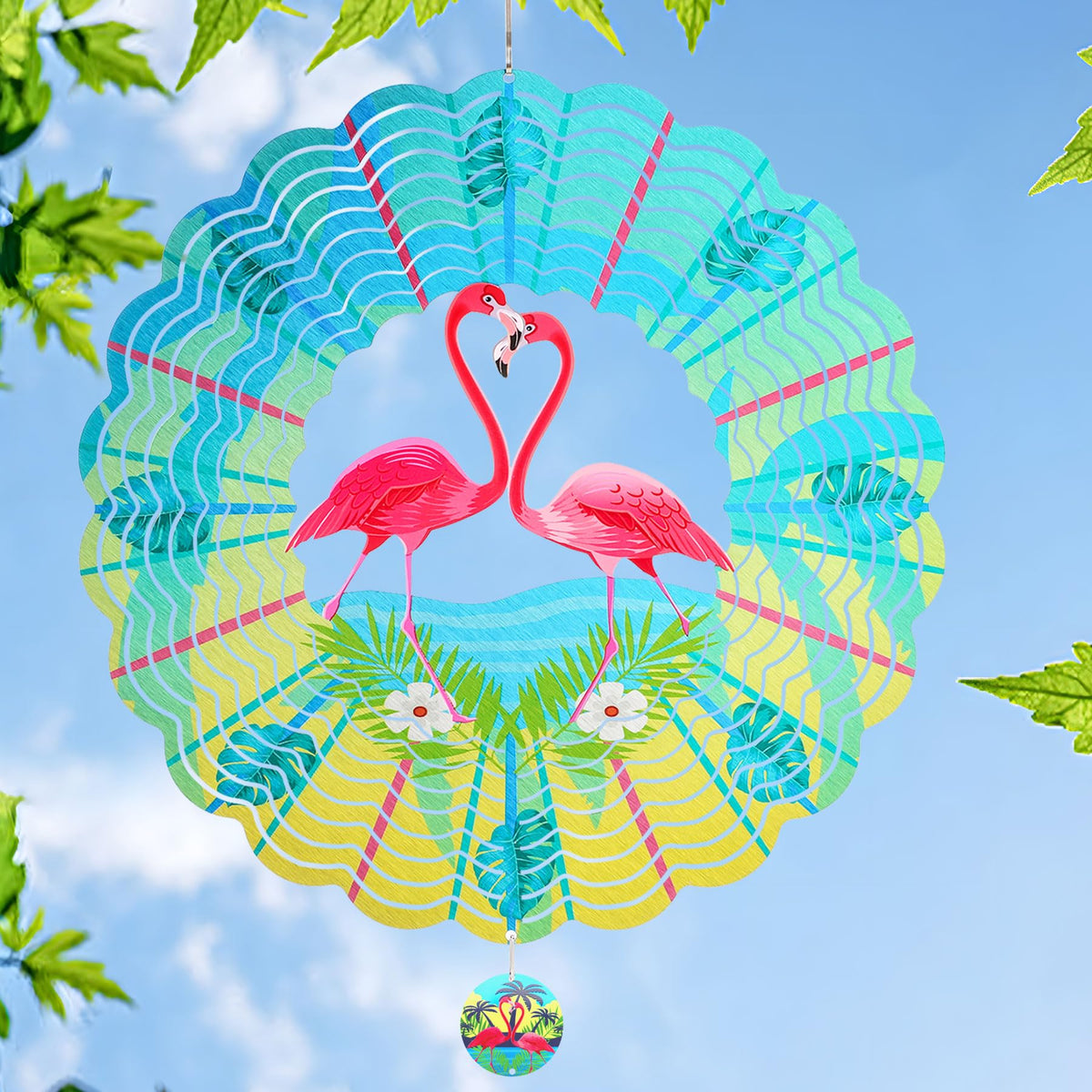 INCROYDAY Flamingo Wind Spinner – 12-Inch Outdoor 3D Metal Garden Decor, Stainless Steel