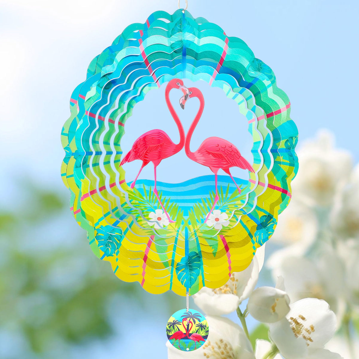 INCROYDAY Flamingo Wind Spinner – 12-Inch Outdoor 3D Metal Garden Decor, Stainless Steel