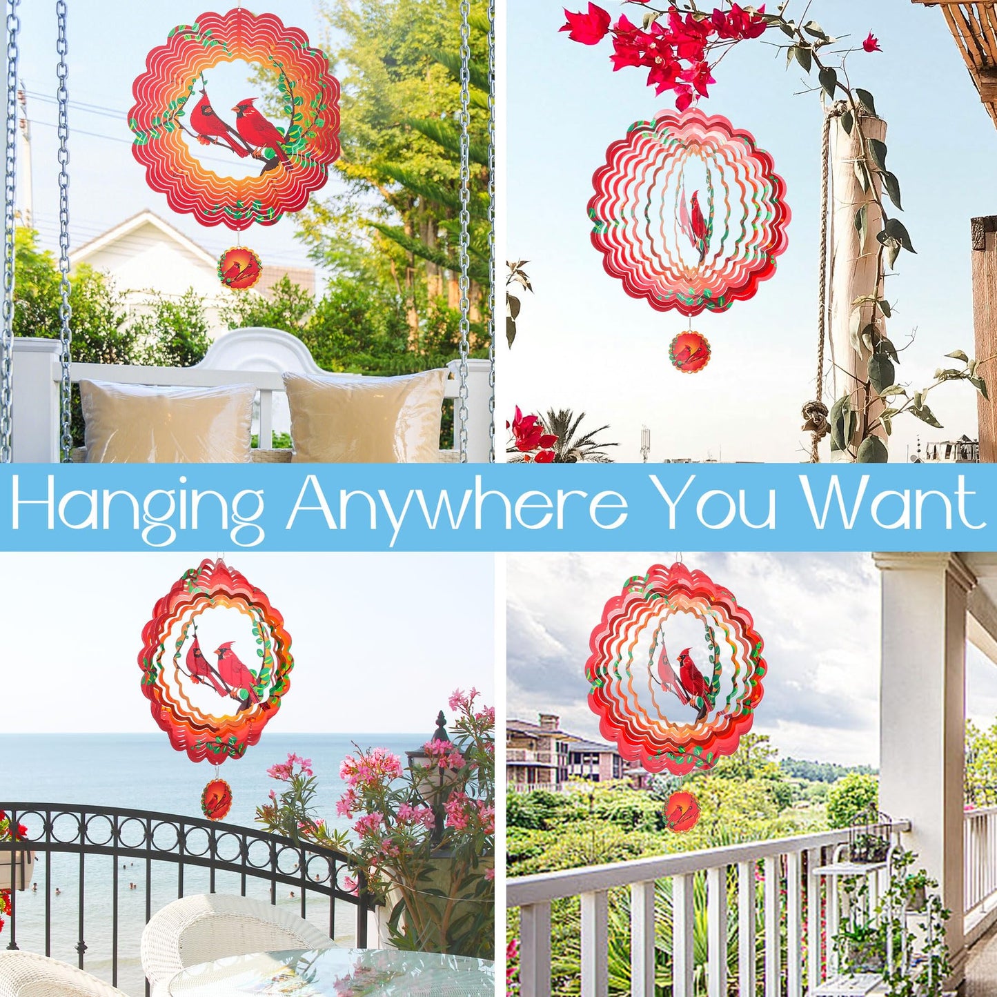 INCROYDAY Cardinal 12-Inch 3D Stainless Wind Spinner – Outdoor Garden Decor