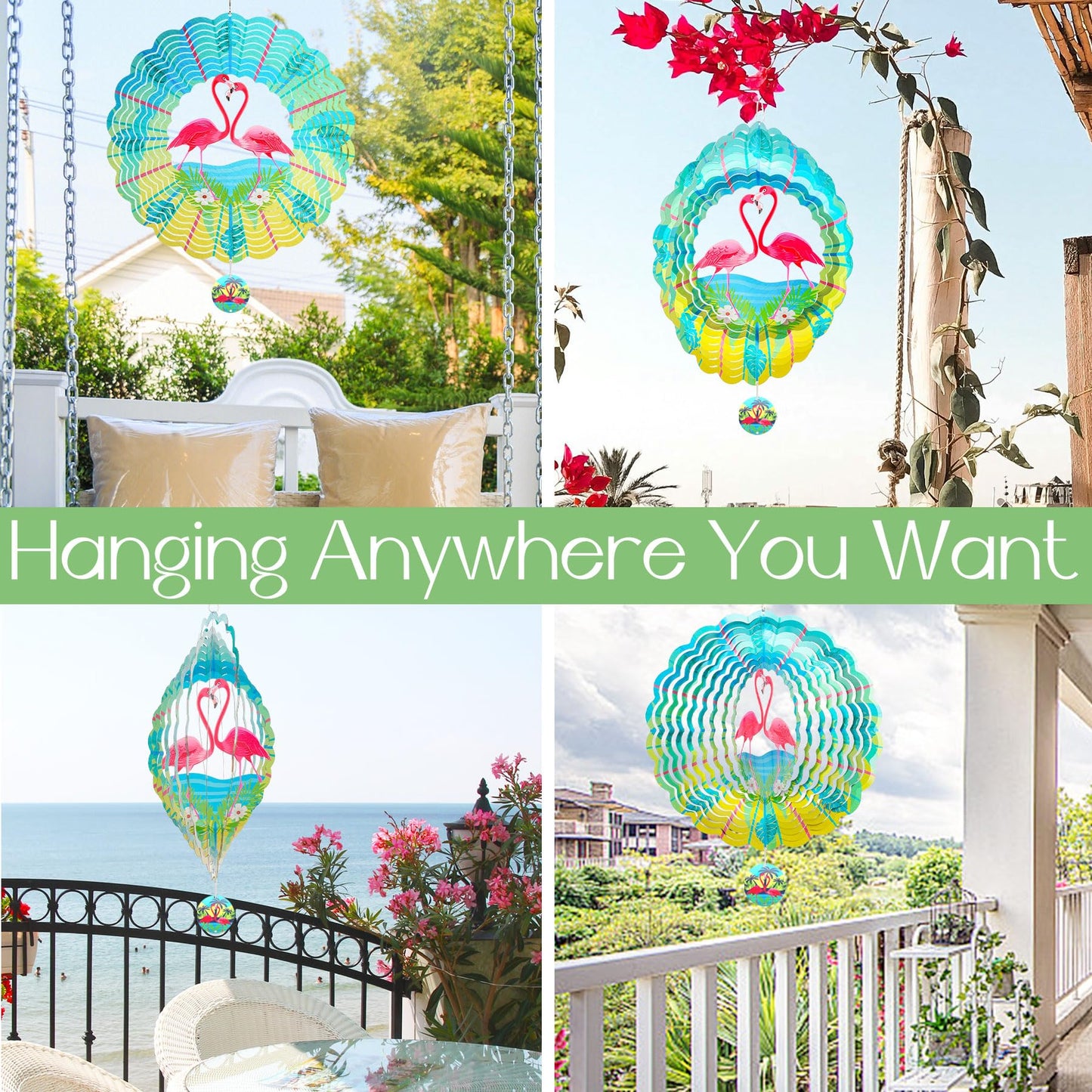 INCROYDAY Flamingo Wind Spinner – 12-Inch Outdoor 3D Metal Garden Decor, Stainless Steel