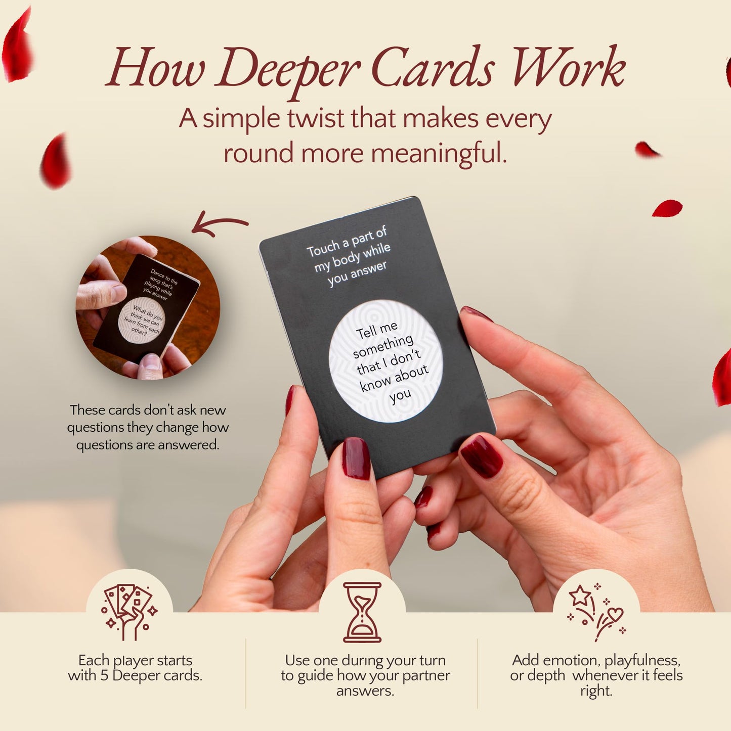 INDEEP Couples Game — 100 Prompts, 15 Deeper Cards, 3 Levels for Date Night