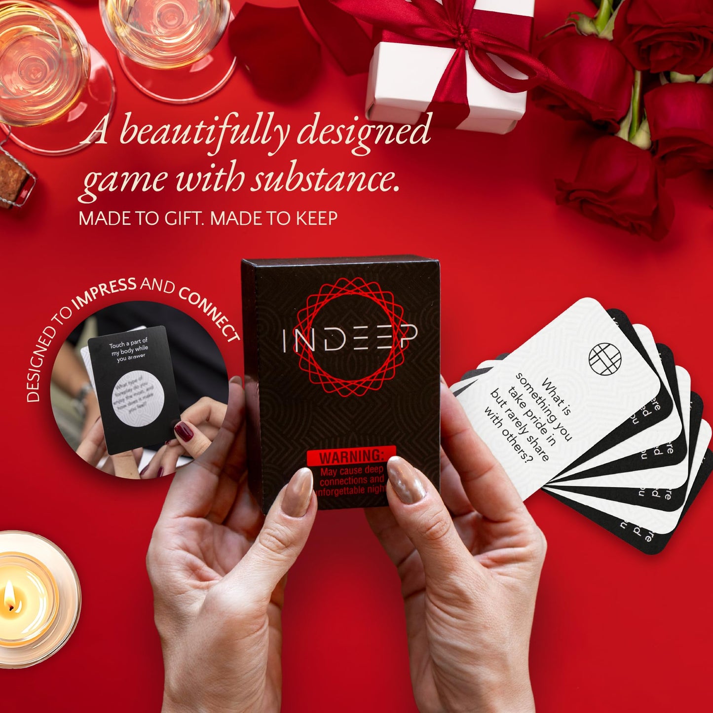 INDEEP Couples Game — 100 Prompts, 15 Deeper Cards, 3 Levels for Date Night