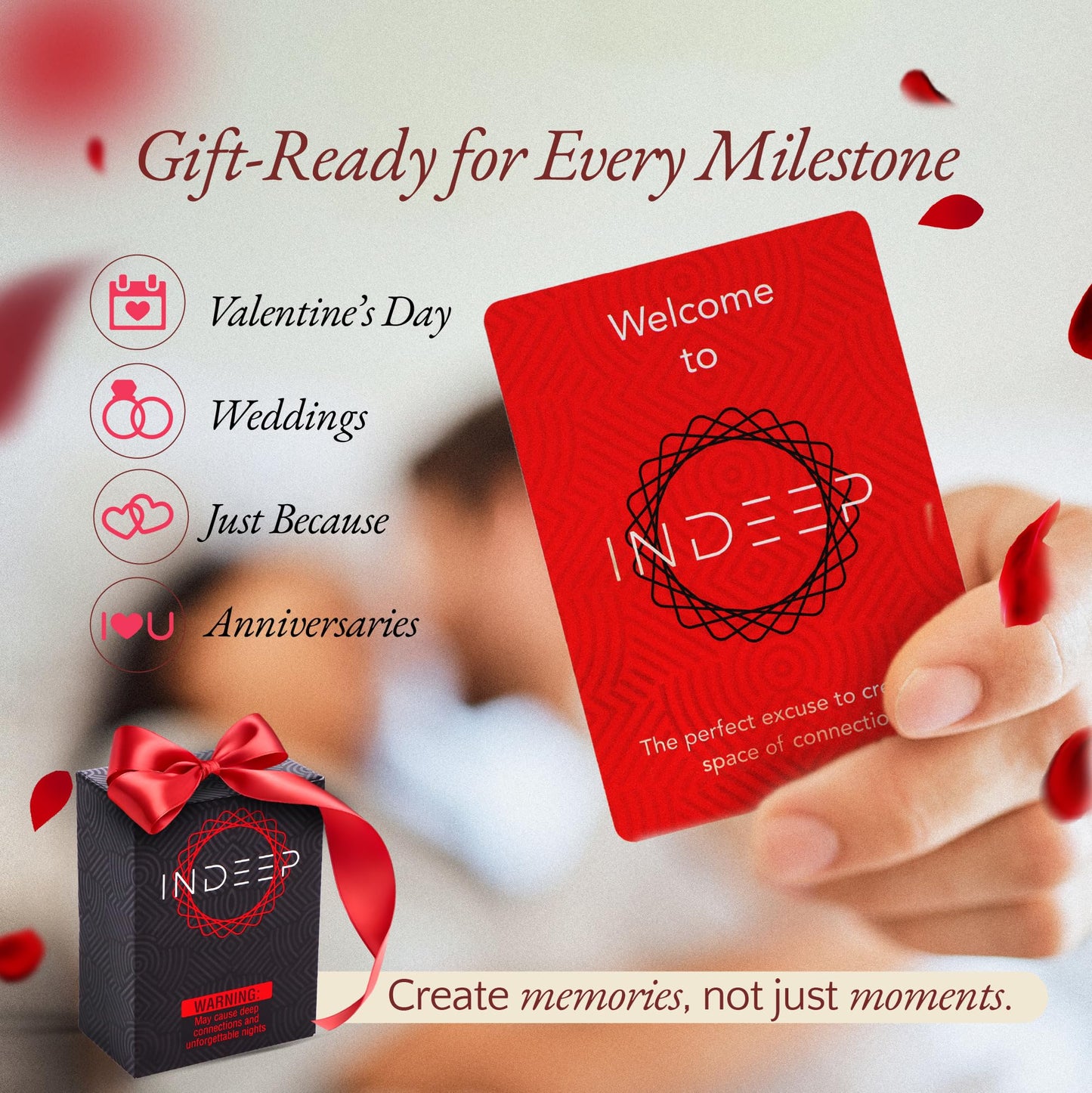 INDEEP Couples Game — 100 Prompts, 15 Deeper Cards, 3 Levels for Date Night