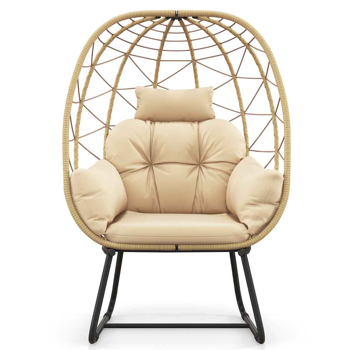 Indoor Outdoor Lounge Chair with Comfy Cushions and Sturdy Metal Frame-Beige