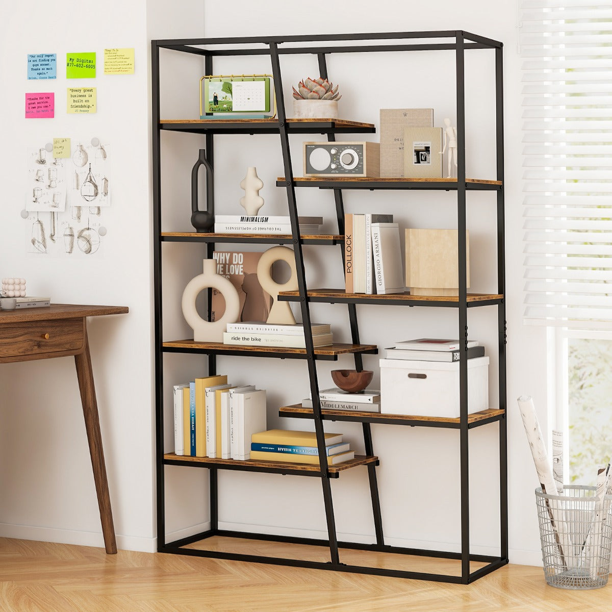 7-Tier Industrial Etagere Bookcase with Heavy-duty Metal Frame-Rustic Brown