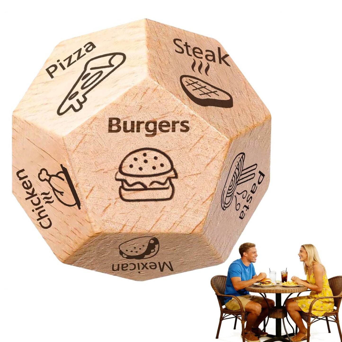 Infanote Valentines Food Decision Dice for Date Night – Romantic Wooden Dinner Decider
