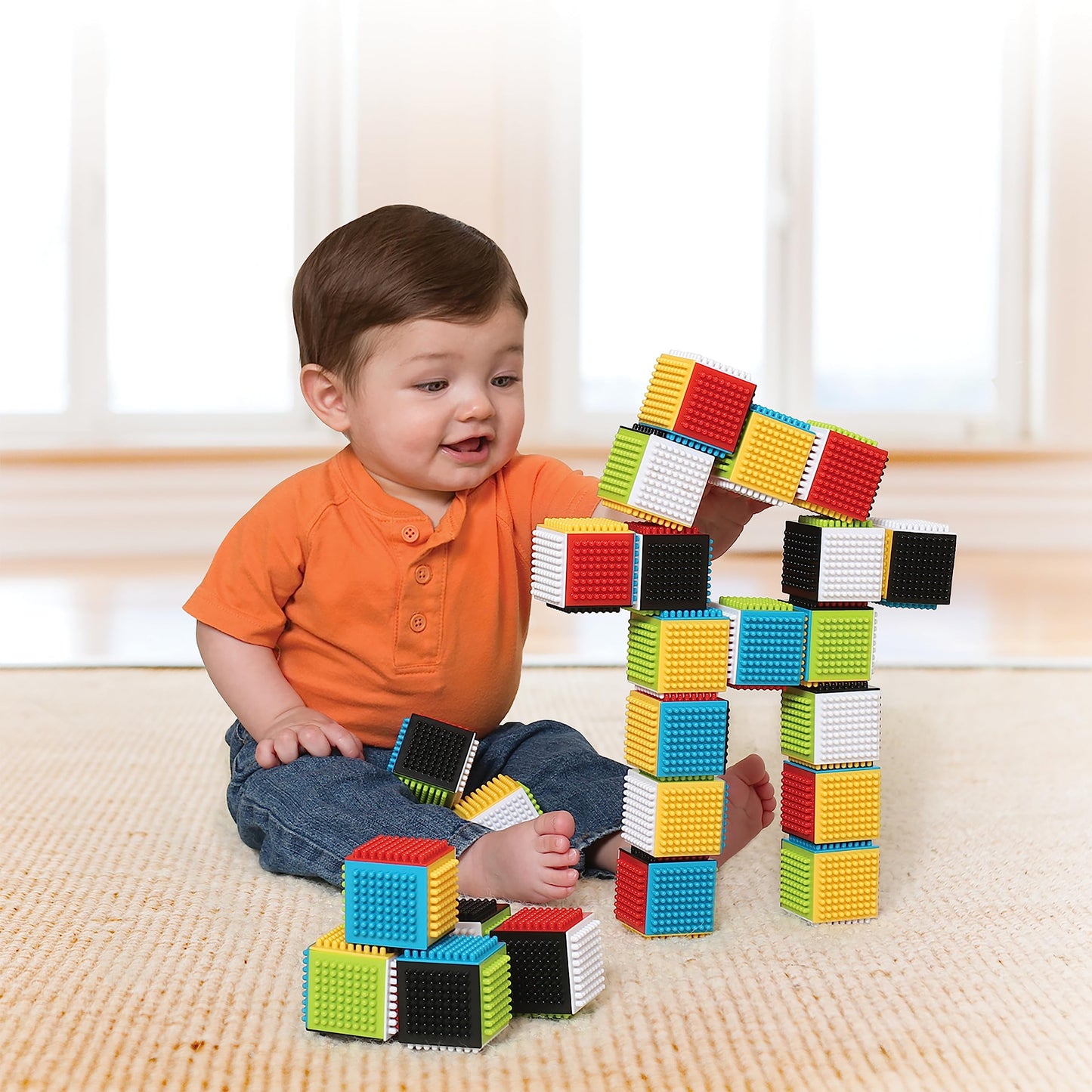 Infantino Press & Stay Sensory Blocks – 24-Piece Multicolor Set for Babies 12m+