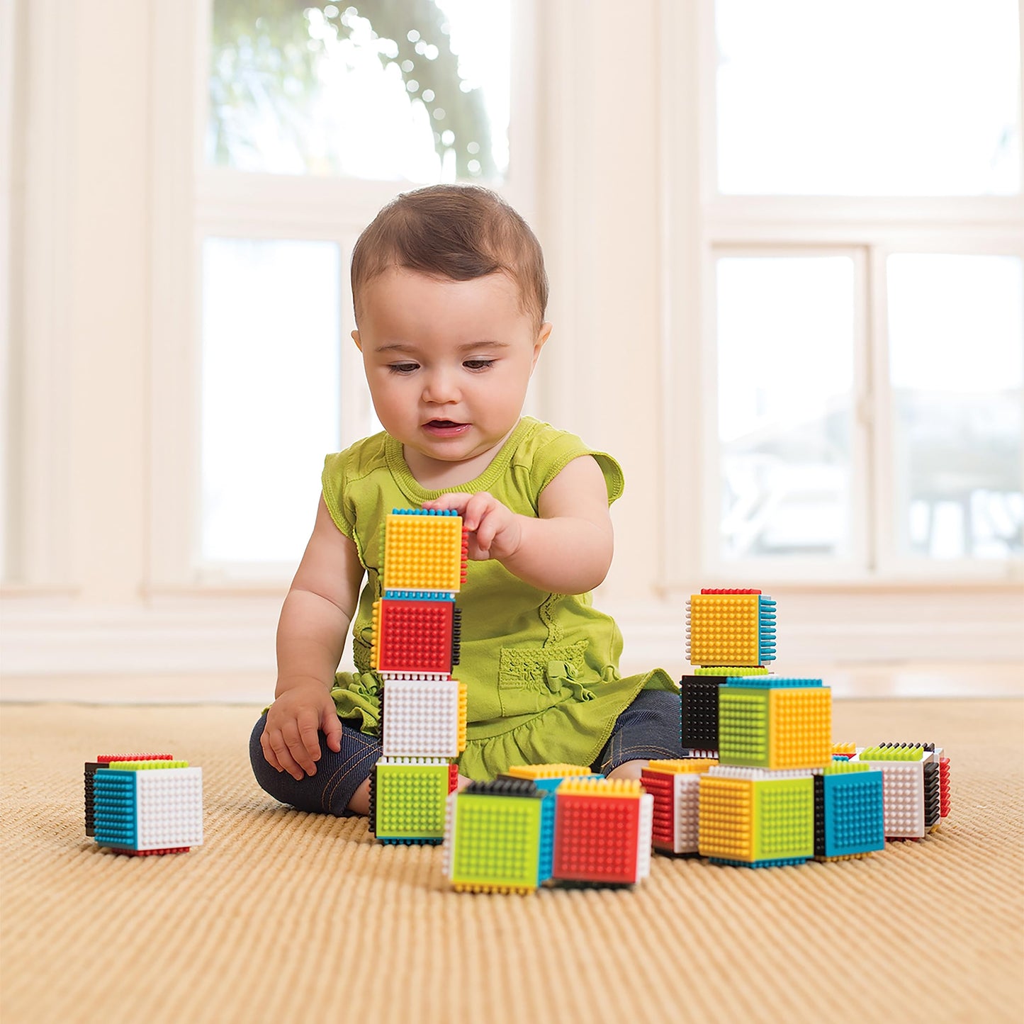 Infantino Press & Stay Sensory Blocks – 24-Piece Multicolor Set for Babies 12m+