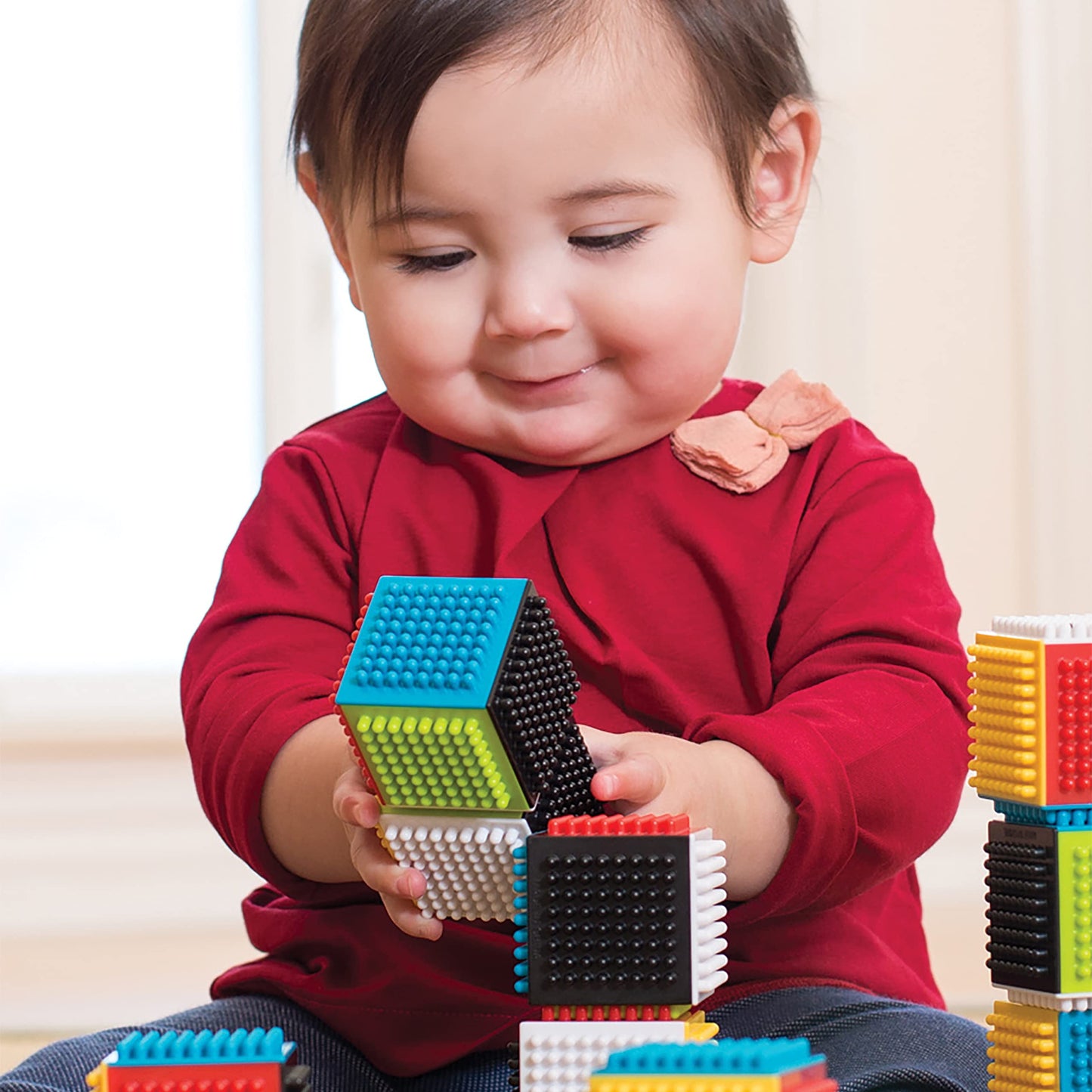 Infantino Press & Stay Sensory Blocks – 24-Piece Multicolor Set for Babies 12m+