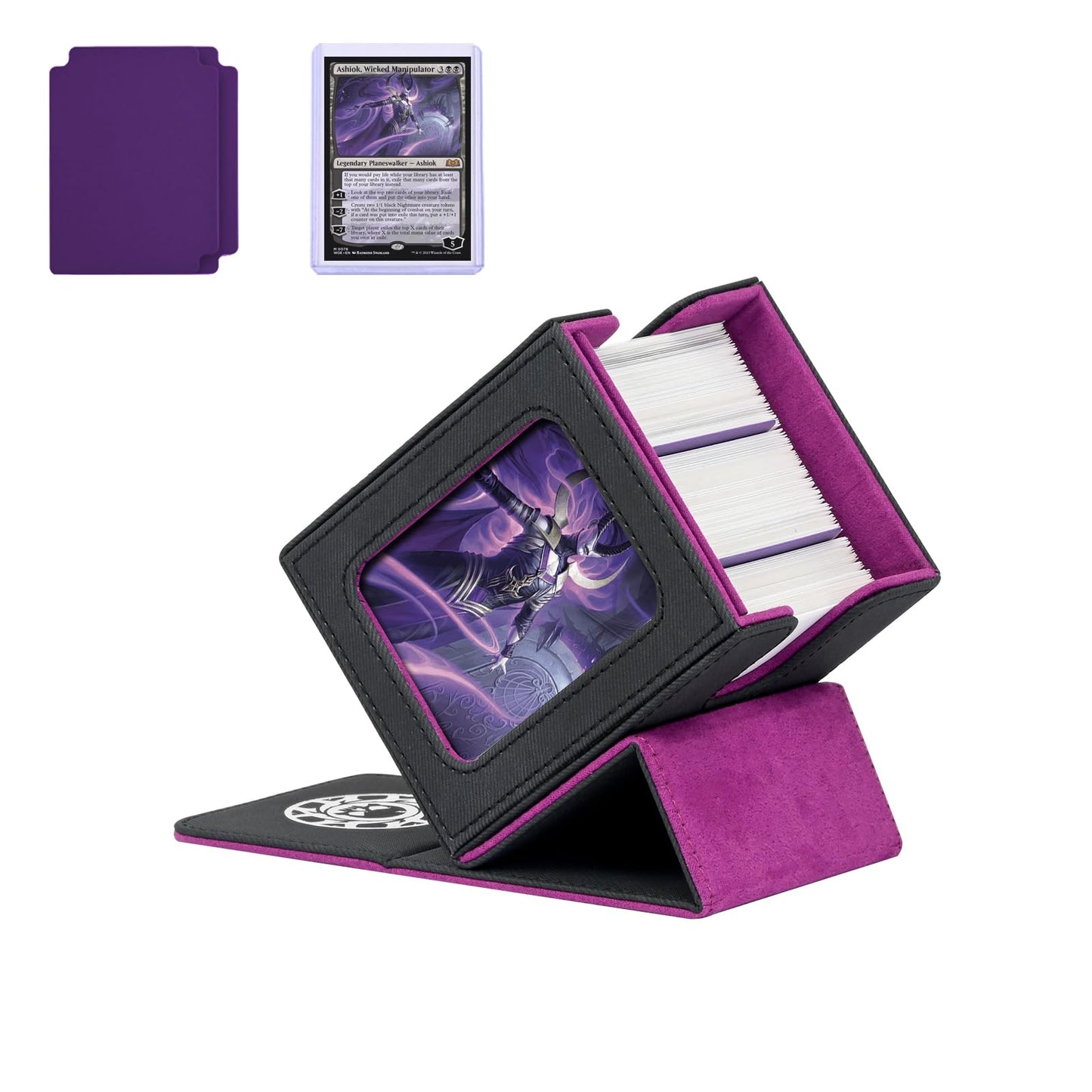 Infinity Guard MTG Card Deck Box – Commander Display, 100+ Double-Sleeved Cards, Magnetic Closure (Black & Purple)