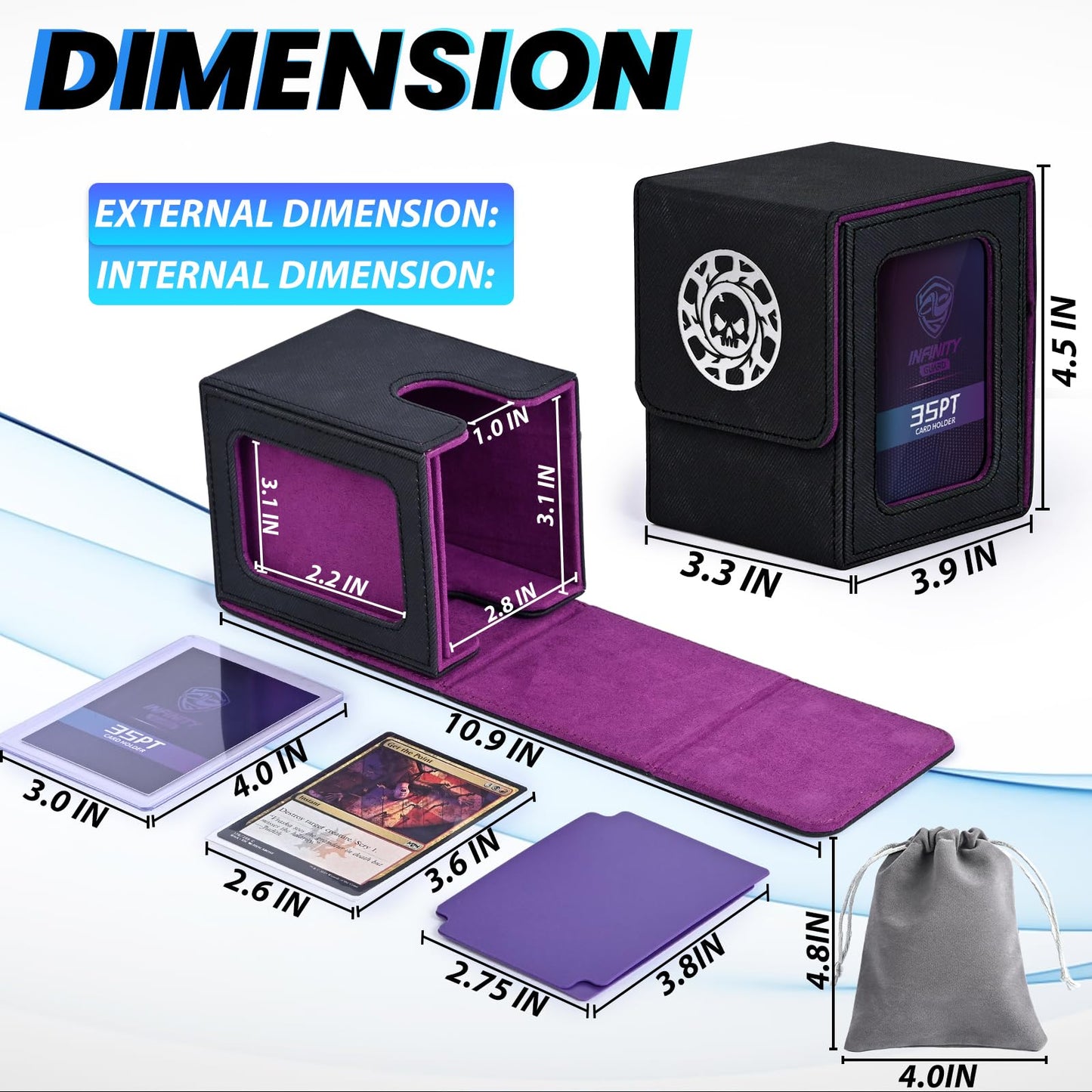 Infinity Guard MTG Card Deck Box – Commander Display, 100+ Double-Sleeved Cards, Magnetic Closure (Black & Purple)