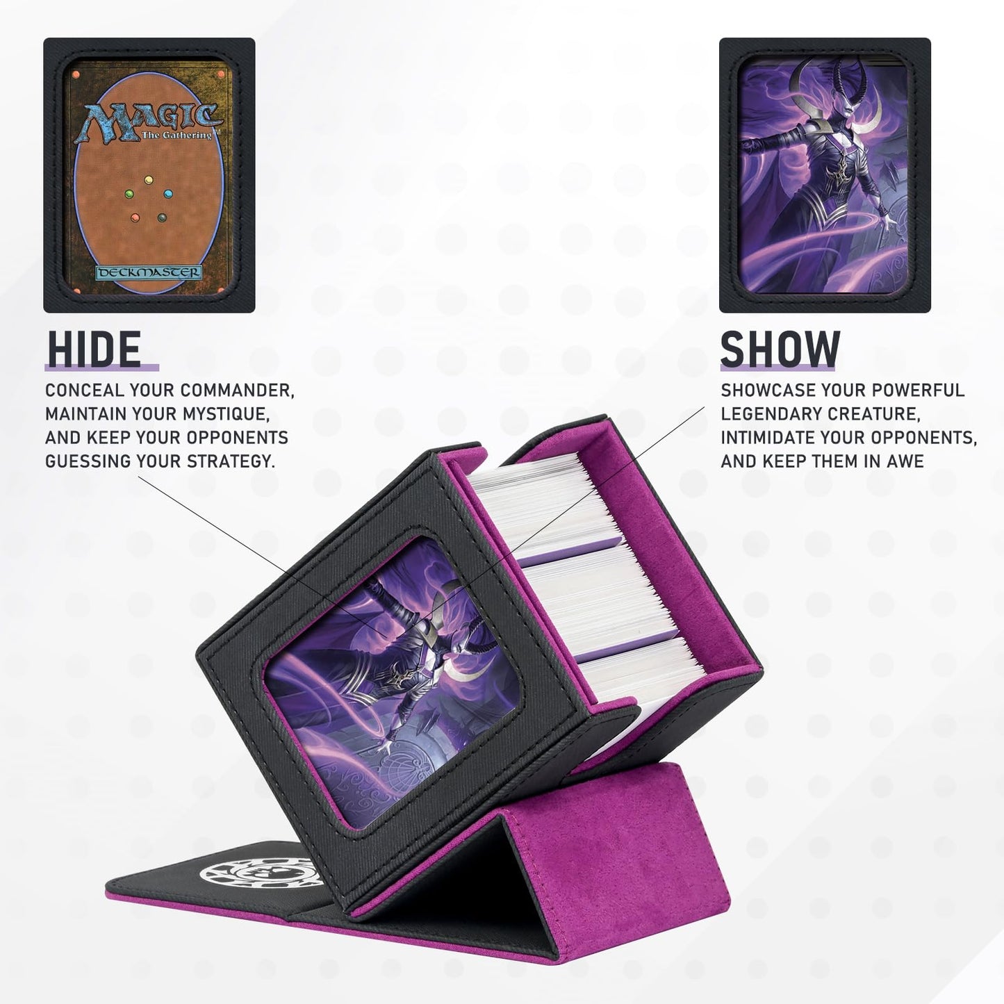 Infinity Guard MTG Card Deck Box – Commander Display, 100+ Double-Sleeved Cards, Magnetic Closure (Black & Purple)