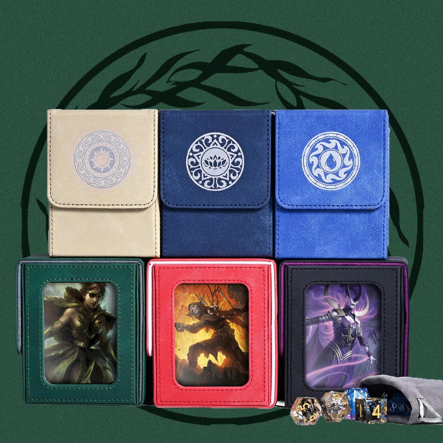 Infinity Guard MtG Deck Box with Commander Display – 100+ Cards, Magnetic Closure, Green & Grey