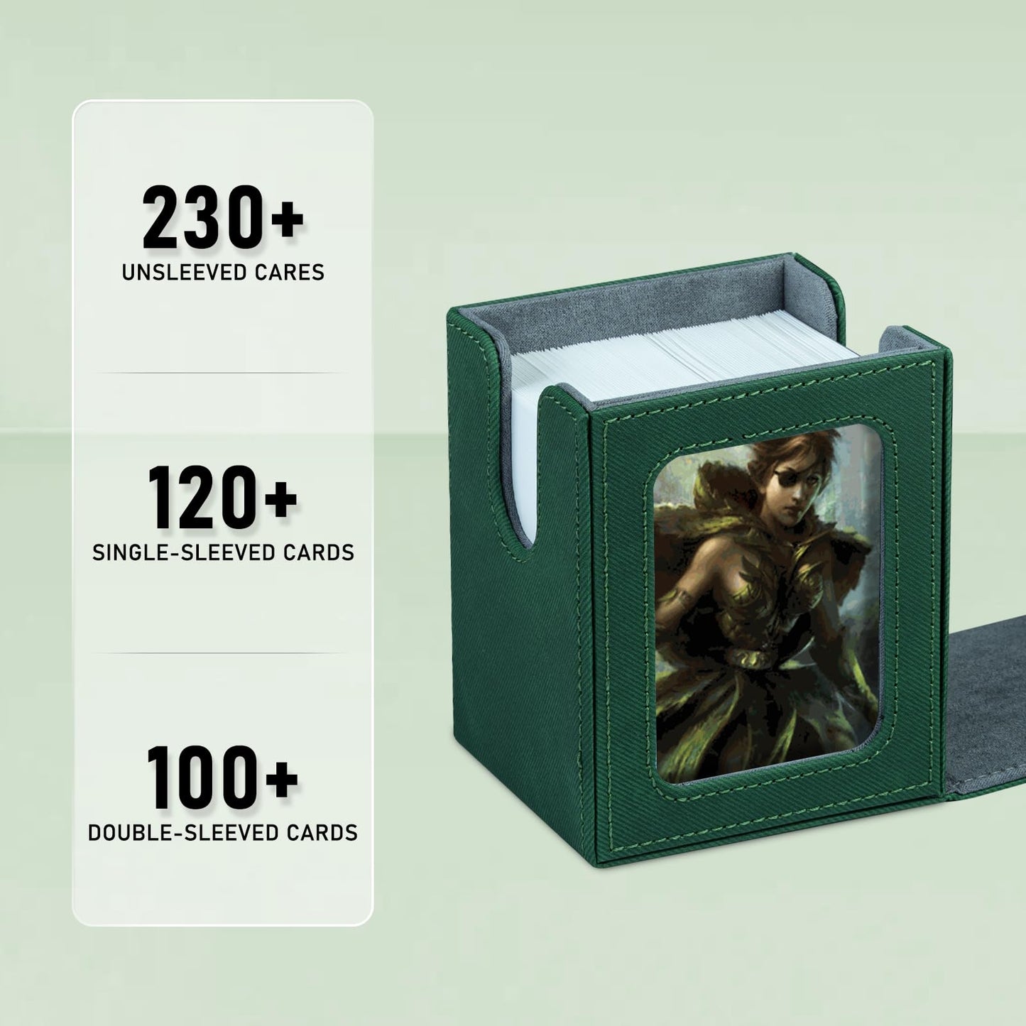 Infinity Guard MtG Deck Box with Commander Display – 100+ Cards, Magnetic Closure, Green & Grey