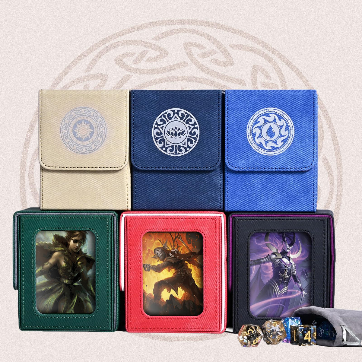 Infinity Guard Card Deck Box for MTG with Commander Display - Holds 100+ Double-Sleeved Cards, Magnetic Closure, Sand & Grey