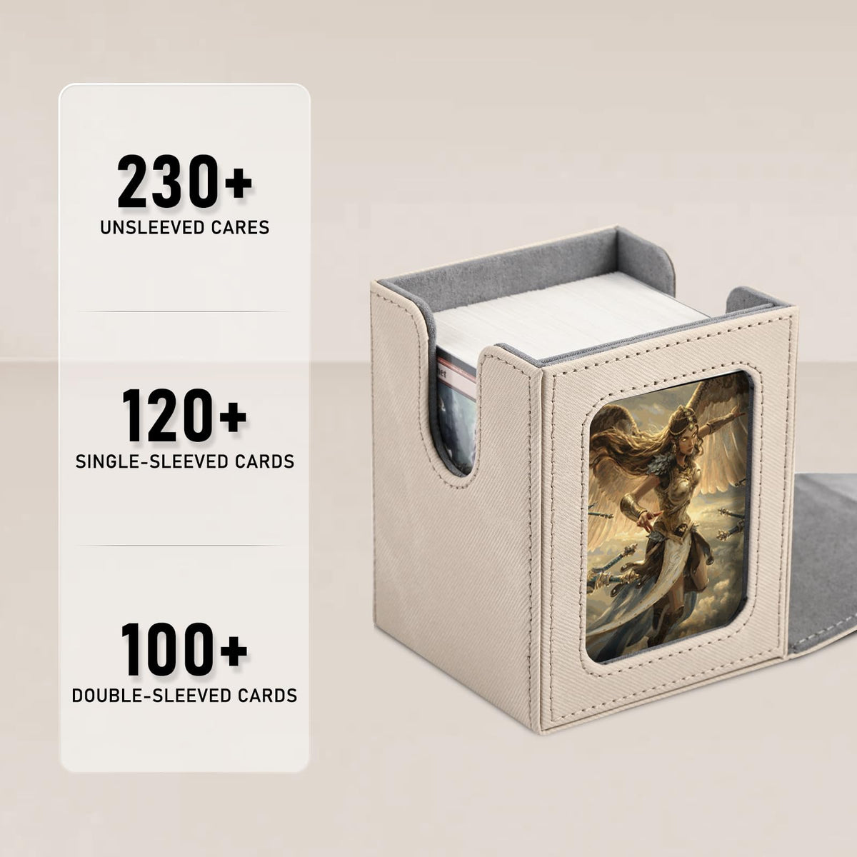 Infinity Guard Card Deck Box for MTG with Commander Display - Holds 100+ Double-Sleeved Cards, Magnetic Closure, Sand & Grey