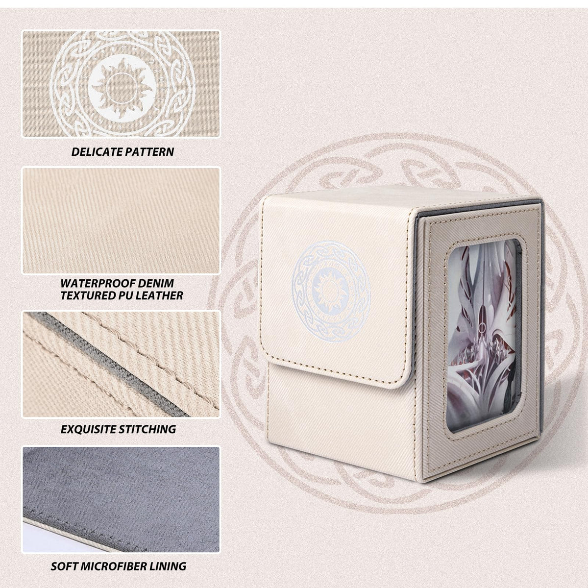 Infinity Guard Card Deck Box for MTG with Commander Display - Holds 100+ Double-Sleeved Cards, Magnetic Closure, Sand & Grey