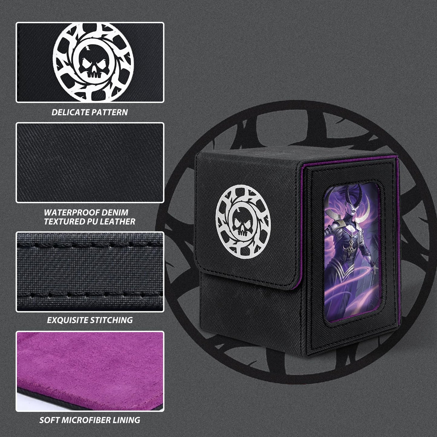 Infinity Guard MTG Card Deck Box – Commander Display, 100+ Double-Sleeved Cards, Magnetic Closure (Black & Purple)