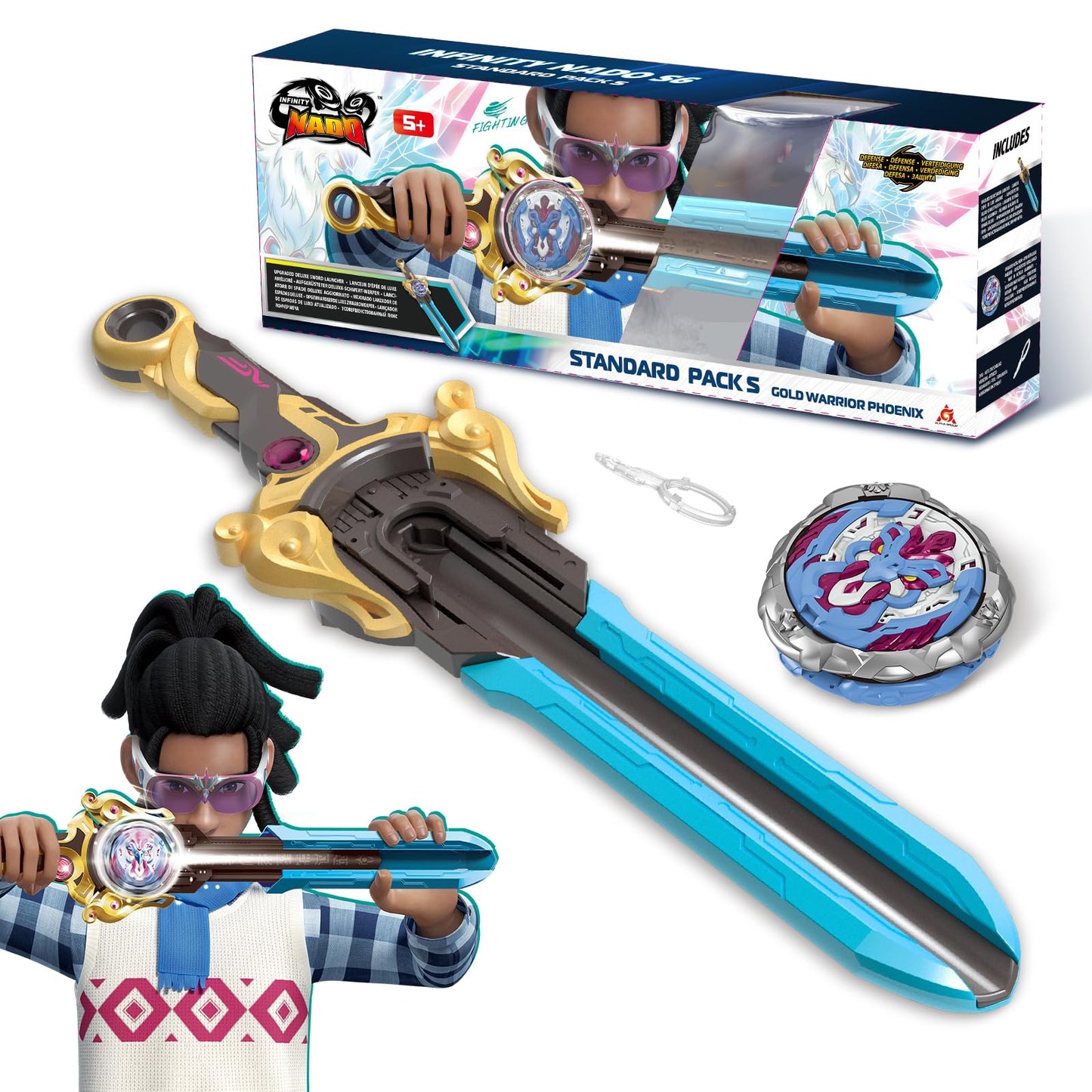 Infinity Nado Battle Set: Spinning Tops & Sword Launcher with Gold Warrior Phoenix (Ages 5–12)