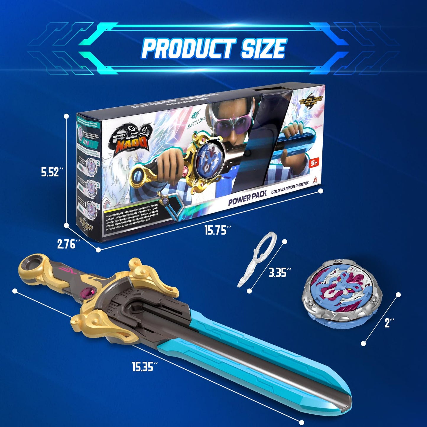 Infinity Nado Battle Set: Spinning Tops & Sword Launcher with Gold Warrior Phoenix (Ages 5–12)