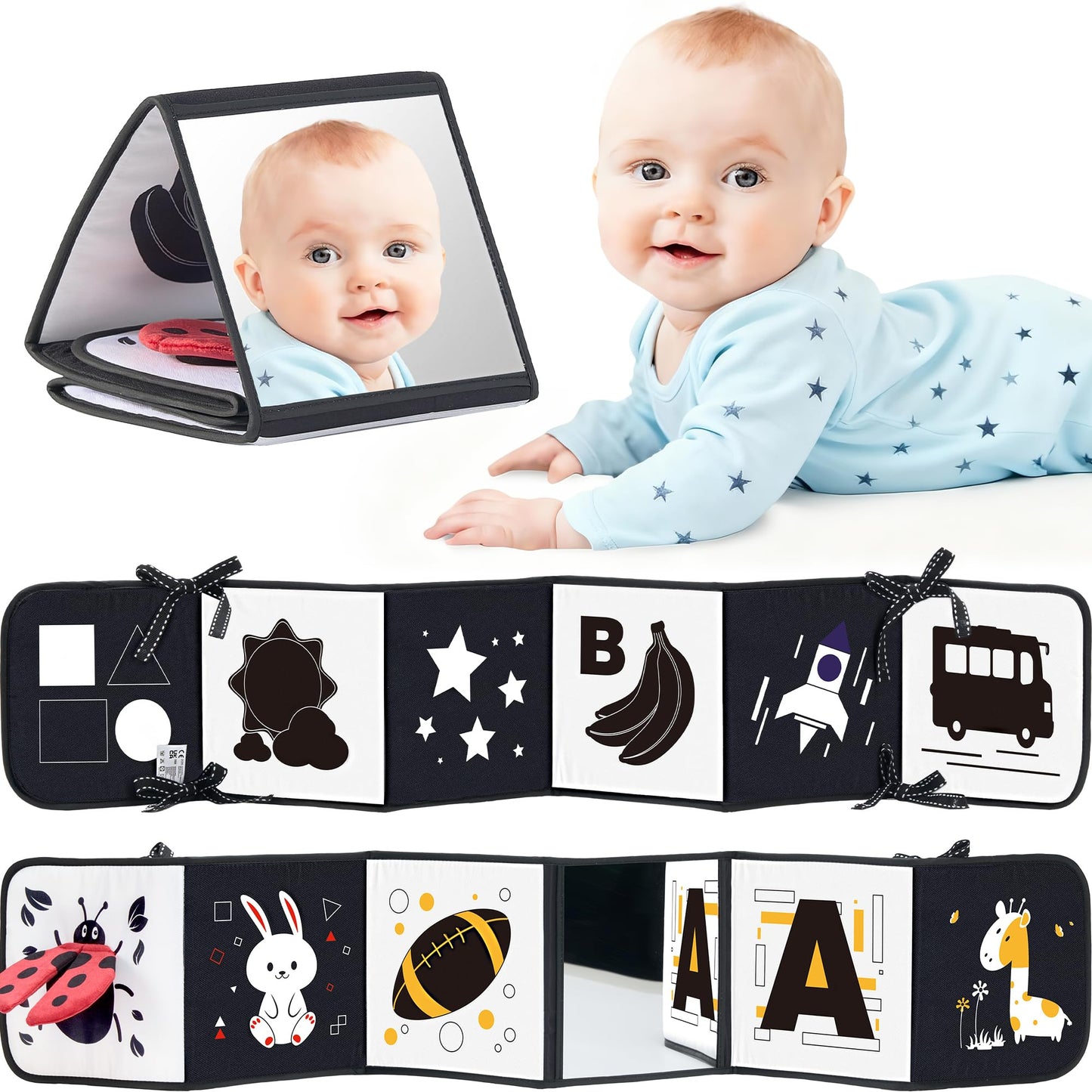 Infinno Black & White Baby Book – Tummy Time Mirror & Sensory Toy (0-6 Months)