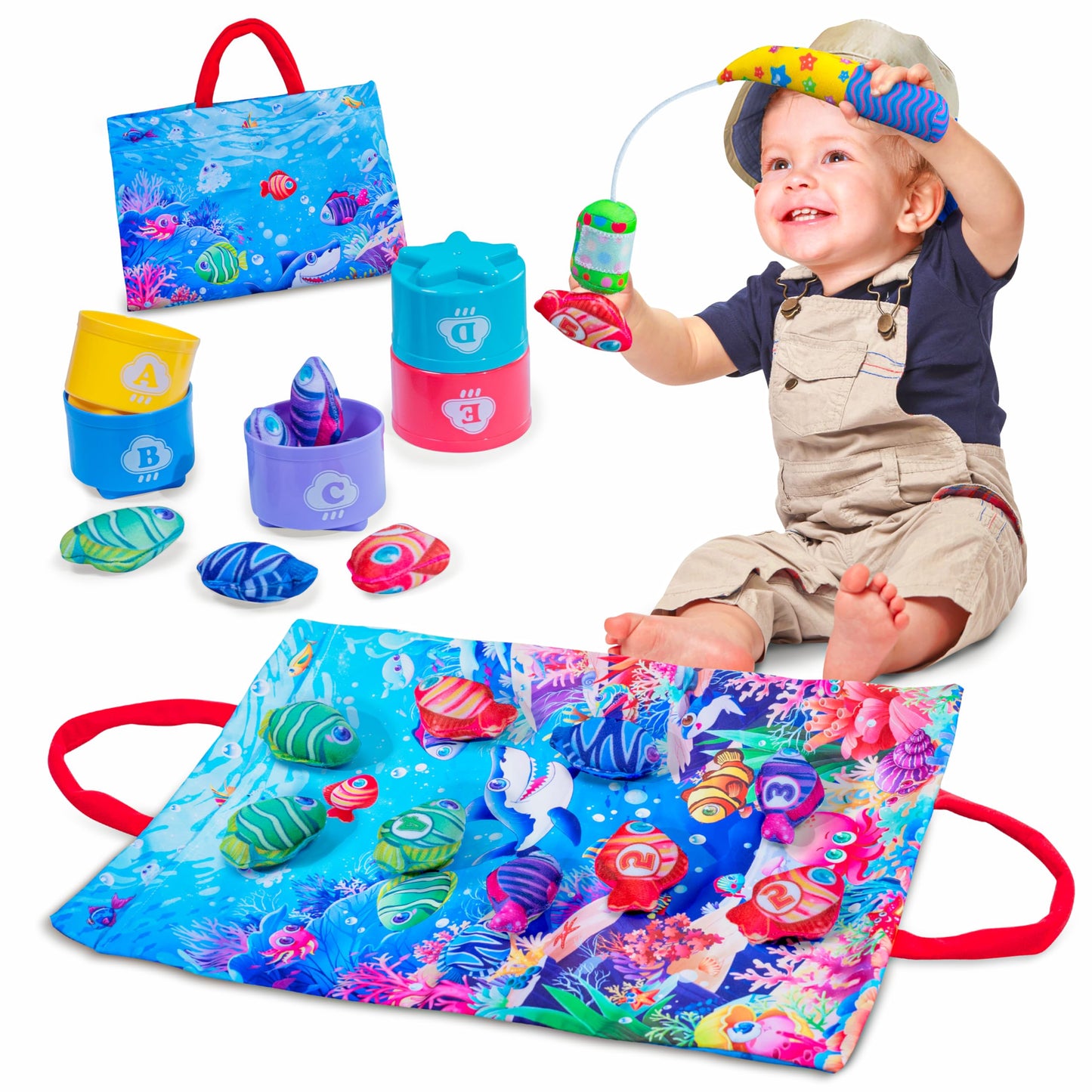 Infinno Count Learning Montessori Toys – 15 Fish, 5 Cups, 2 Rods for 1–3 Year Olds