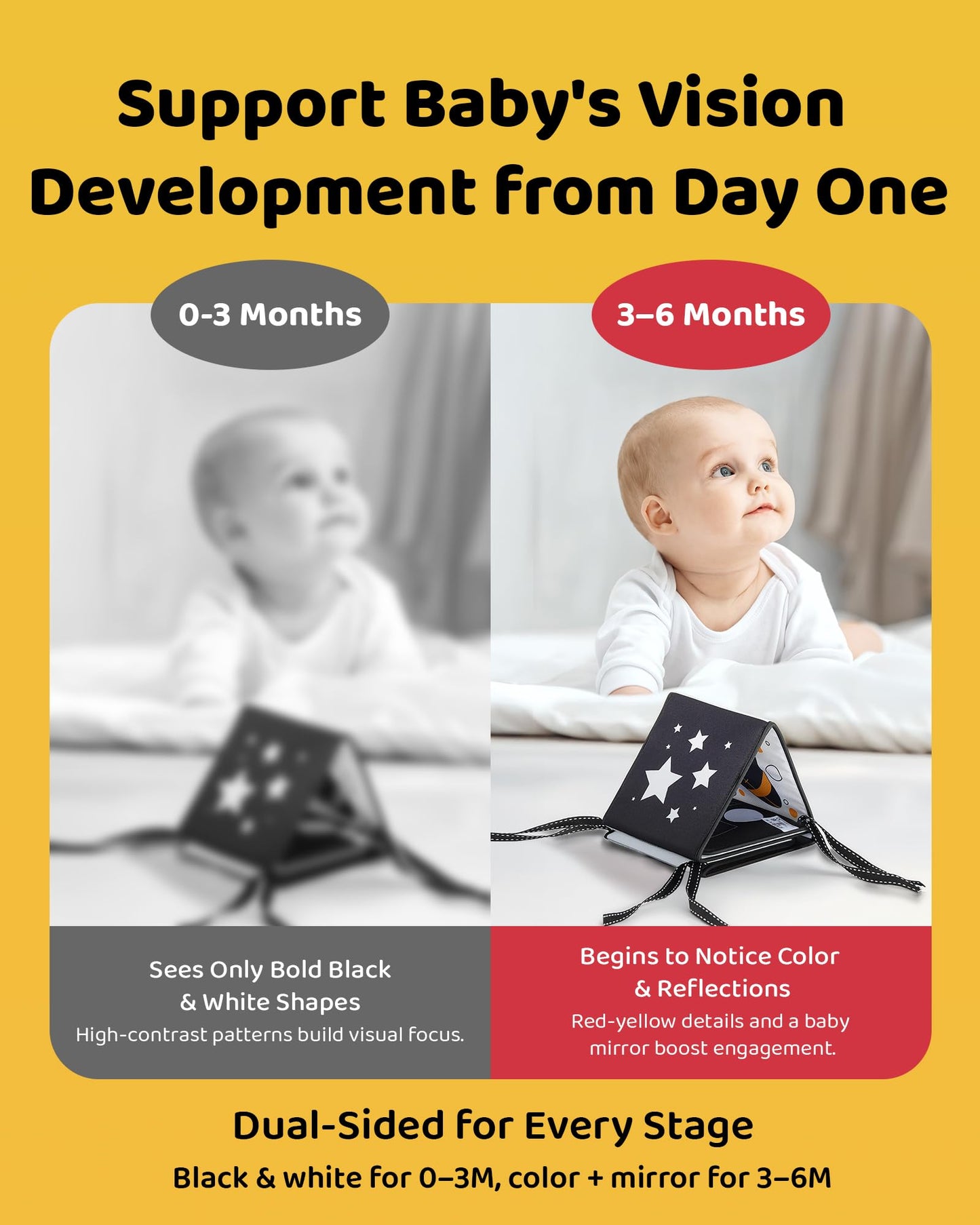 Infinno Black & White Baby Book – Tummy Time Mirror & Sensory Toy (0-6 Months)