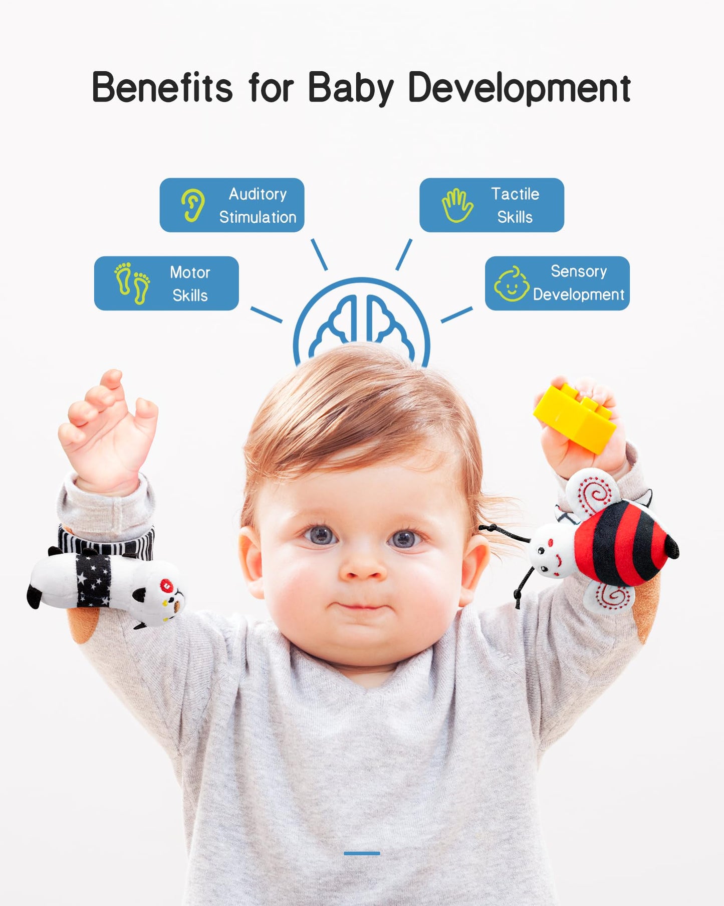 Infinno High-Contrast Baby Rattle Socks & Wrist Rattle Set – 0-12 Months
