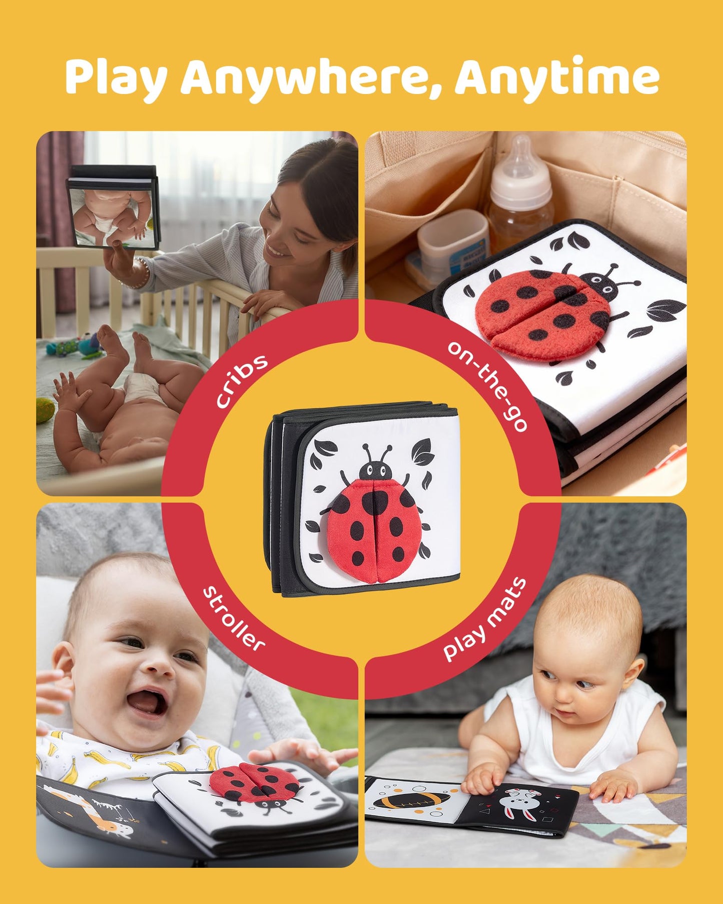Infinno Black & White Baby Book – Tummy Time Mirror & Sensory Toy (0-6 Months)