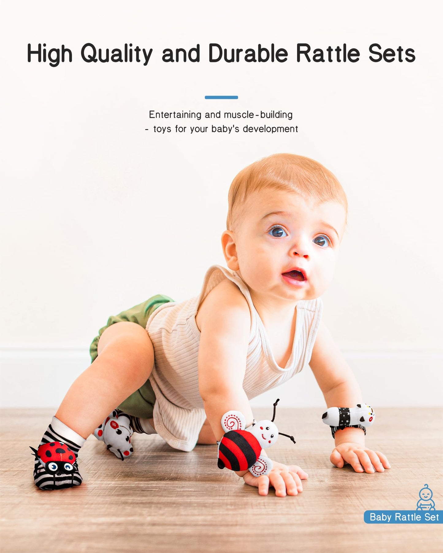 Infinno High-Contrast Baby Rattle Socks & Wrist Rattle Set – 0-12 Months