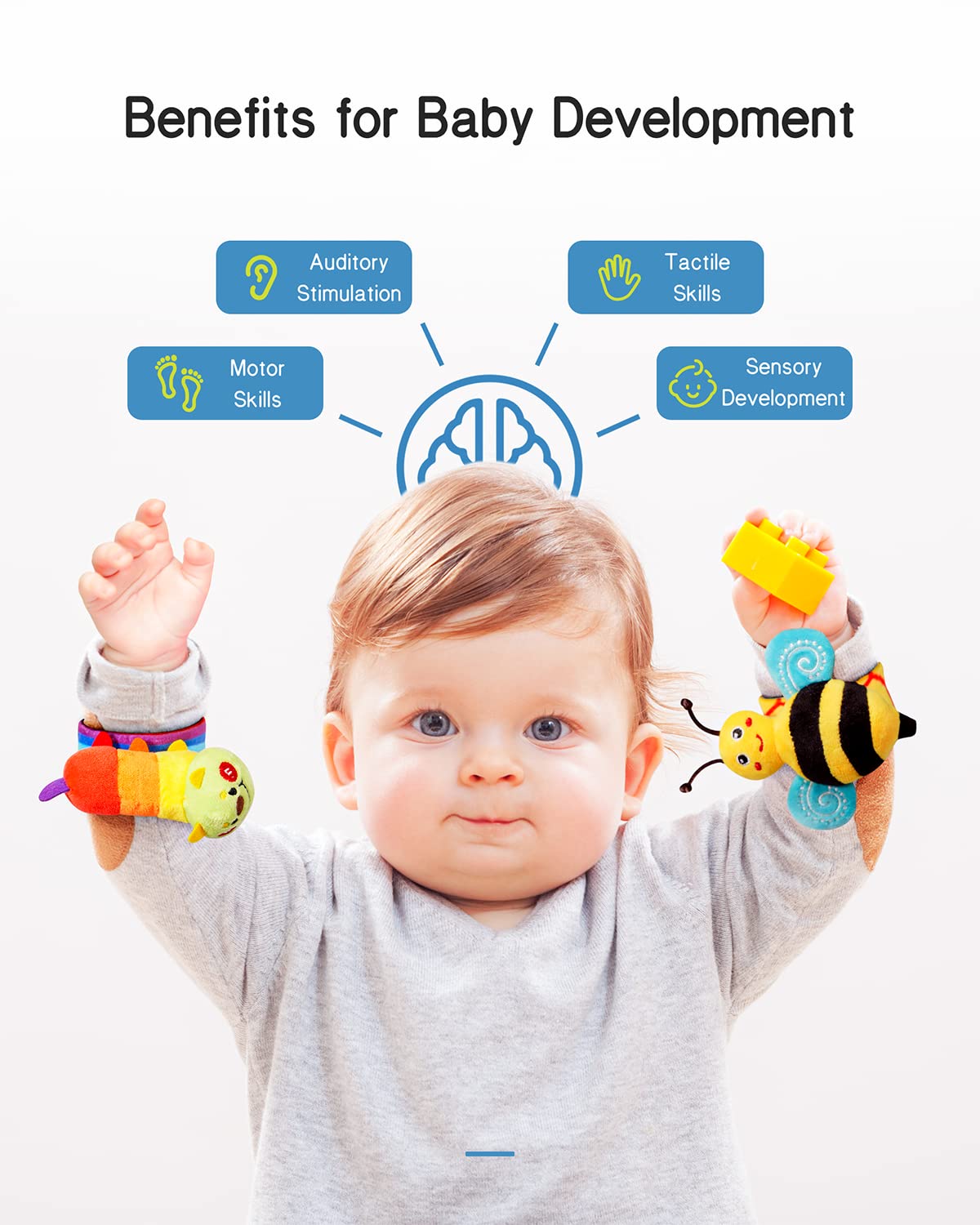 Infinno Baby Wrist Rattle Socks & Foot Finders Set – Bright Sensory Toys for 0-12 Months
