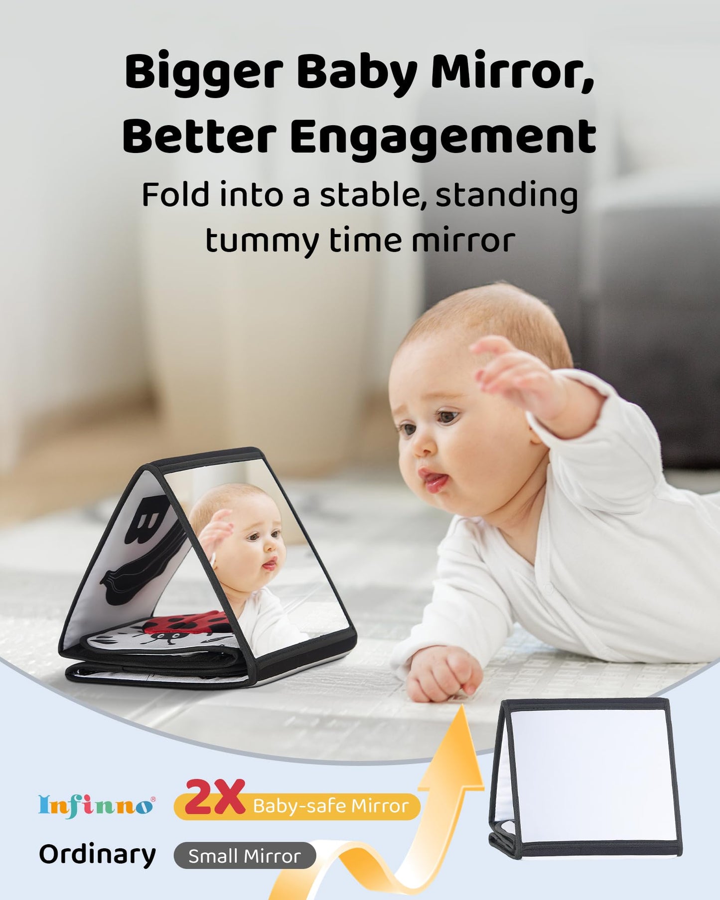 Infinno Black & White Baby Book – Tummy Time Mirror & Sensory Toy (0-6 Months)
