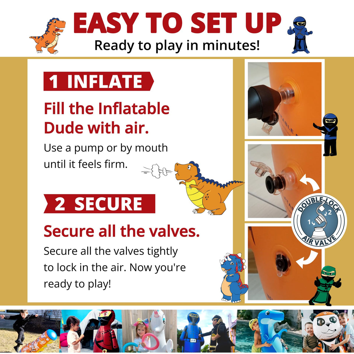 Inflatable Dudes Ninja Toy 47 Inches – Kids Punching Bag with Sand Base