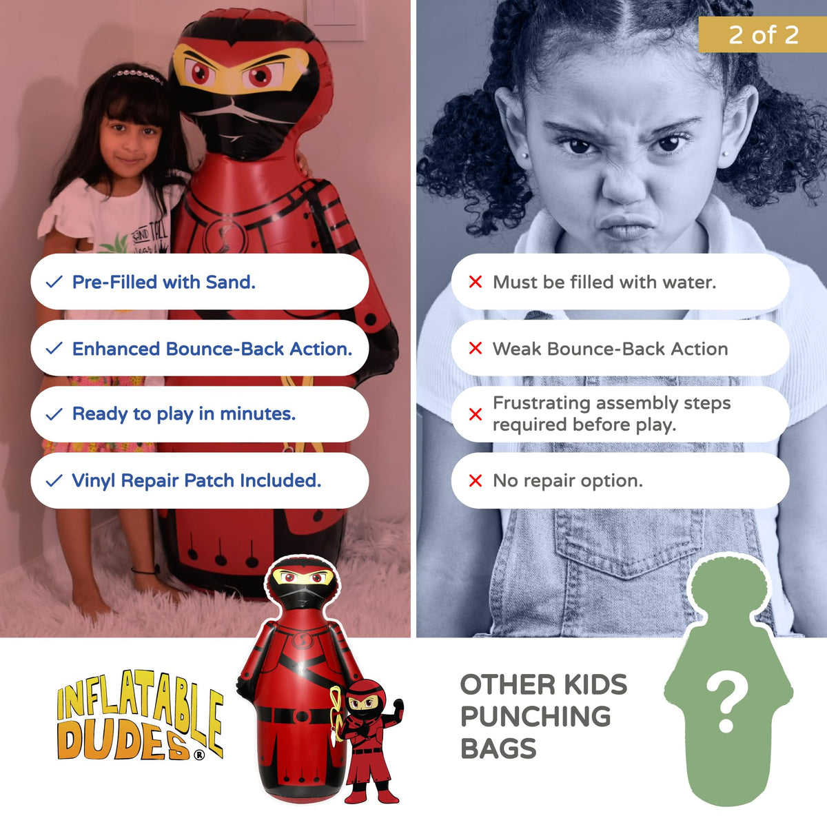 Inflatable Dudes Ninja Toy 47 Inches – Kids Punching Bag with Sand Base