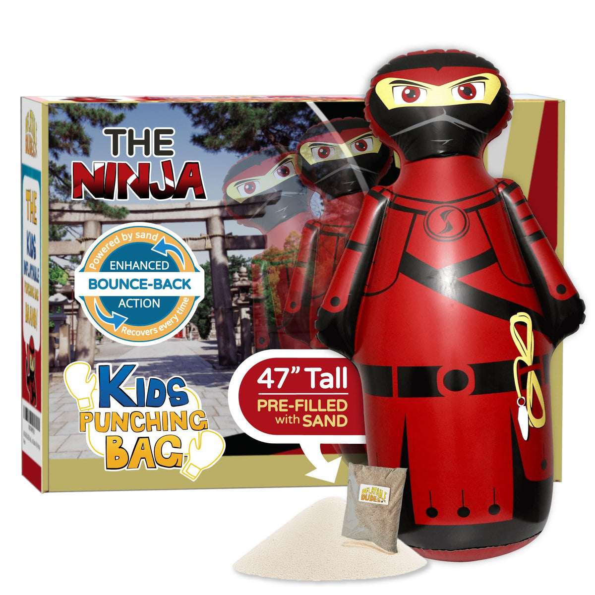 Inflatable Dudes Ninja Toy 47 Inches – Kids Punching Bag with Sand Base