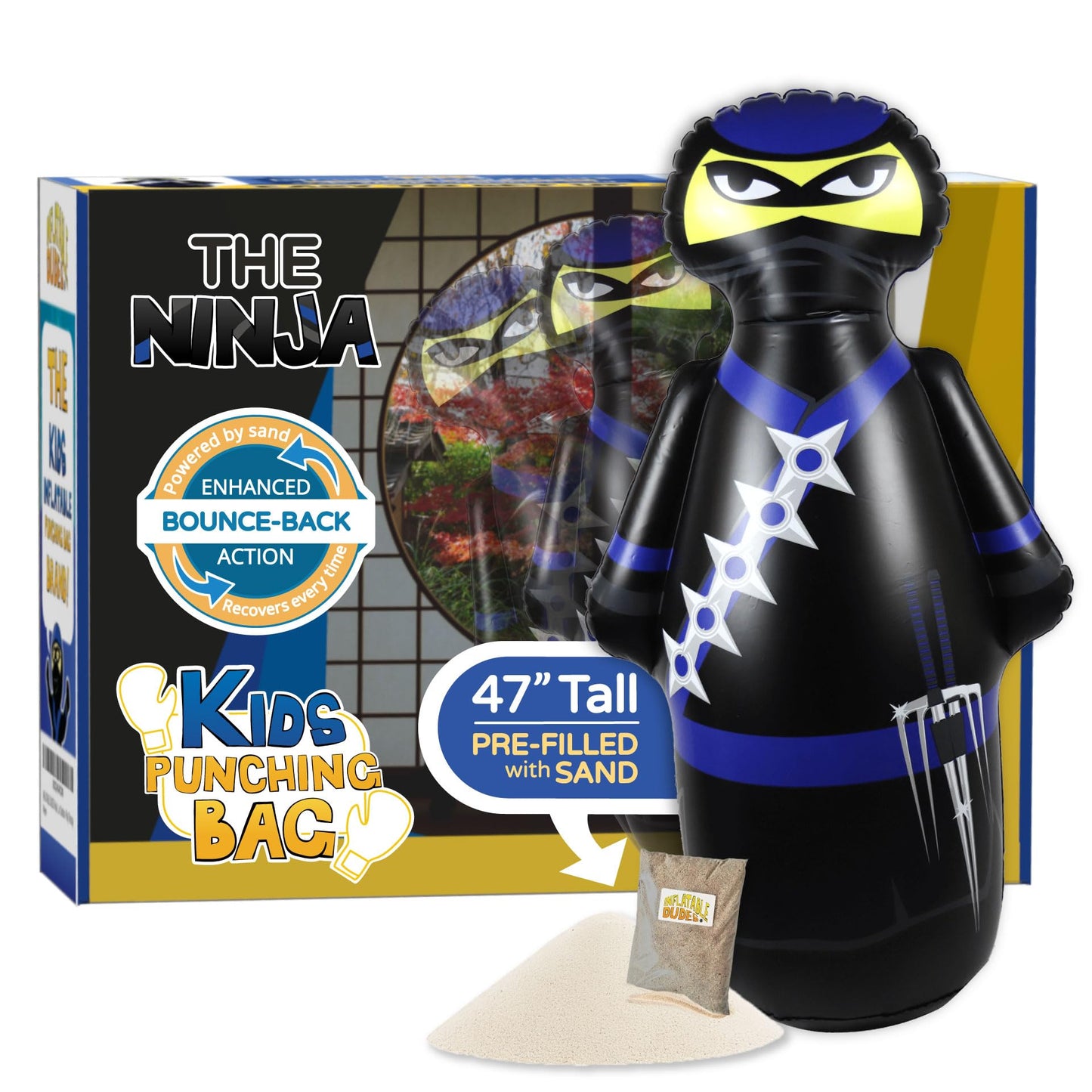 Inflatable Dudes Ninja Toy 47 Inches – Kids Punching Bag, Sand-Filled Bopper for Ninja Parties