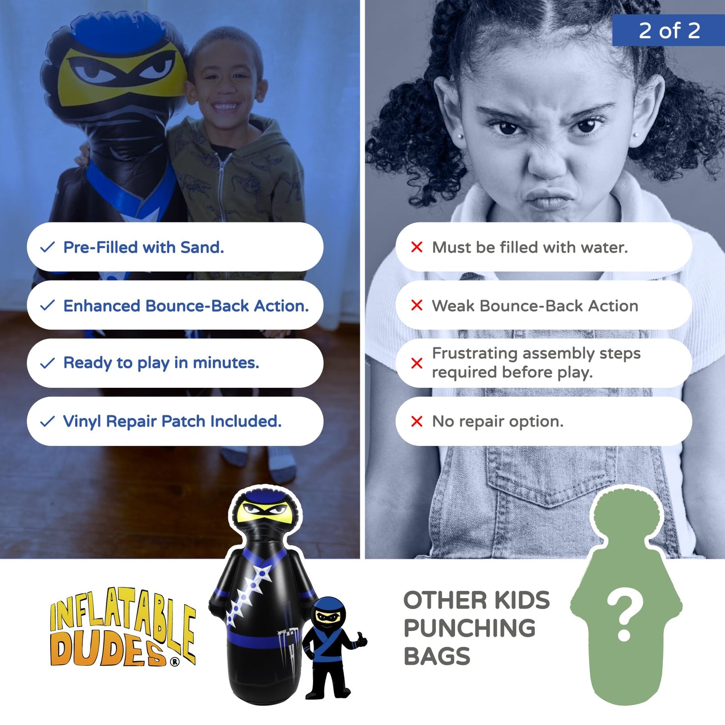 Inflatable Dudes Ninja Toy 47 Inches – Kids Punching Bag, Sand-Filled Bopper for Ninja Parties
